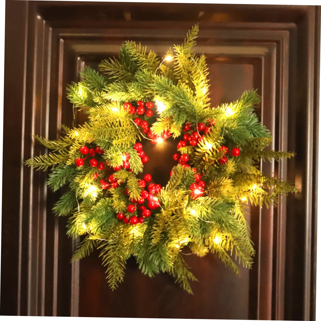 Cabilock 2 Piezas de Navidad Planta de Navidad Guirnalda Decoración navideña Coronas navideñas Christmas Garland de Frutos Rojos Colgante de Anillo de plástico Green