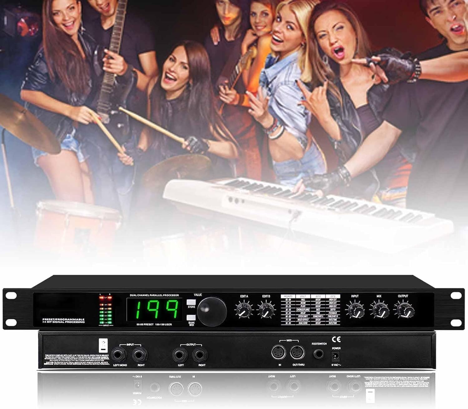 LNNW Equalizzatori grafici Processore audio, riverbero digitale professionale multieffetto con processore DSP