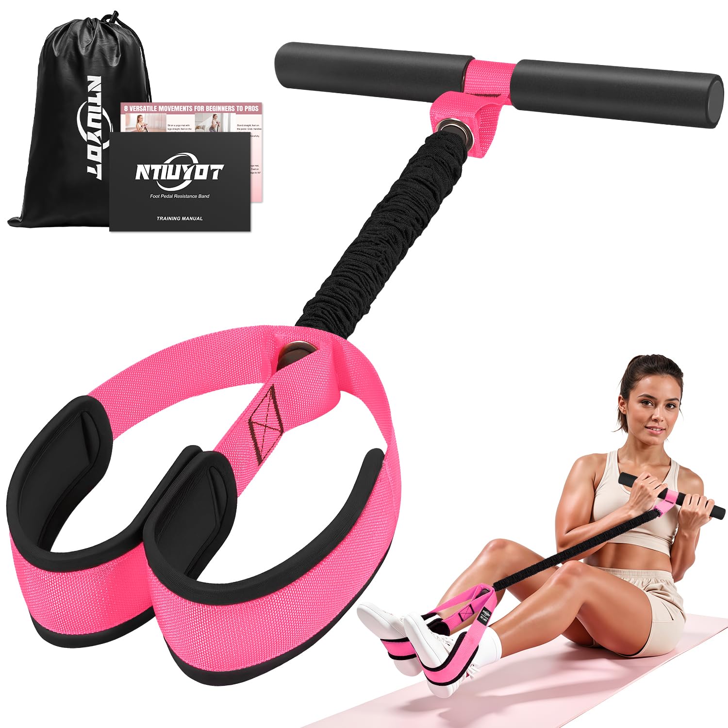 2026 Upgraded Durable Pedal Resistance Band with Handle, Thickened Latex Tubes and Soft Foam Fabric Foot Pedal, Sit Up Exercise Equipment for Abdomen, Waist, Arm, Core/ABS, Leg, Physical Therapy