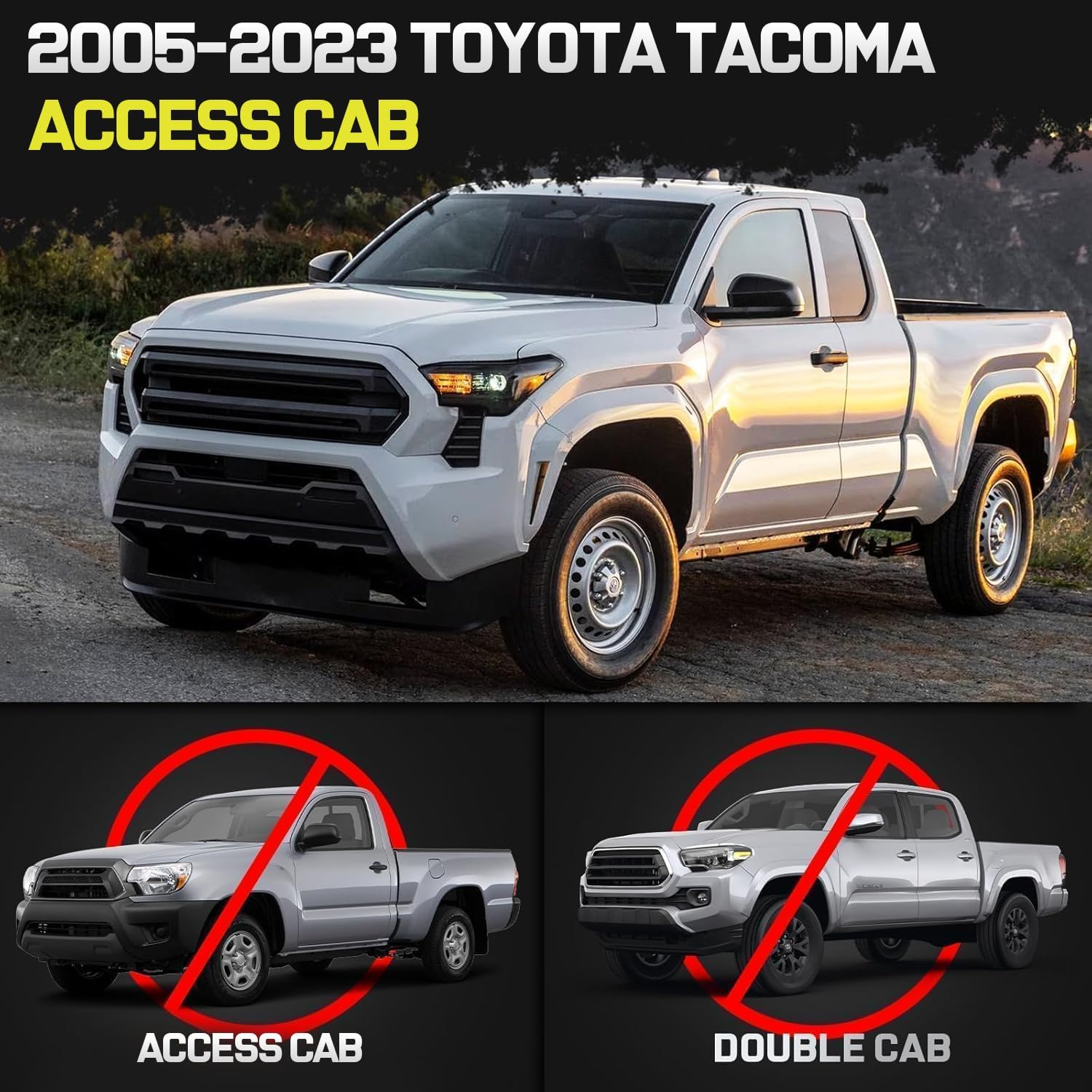 BINARY STAR Running Boards Compatible with Vehicle 2005-2023 Toyota Tacoma Access Cab(3/4 Size Rear Door). 6 Inch Two-Stair Side Steps, Black Nerf Bars Step Bars Made with Carbon Steel.