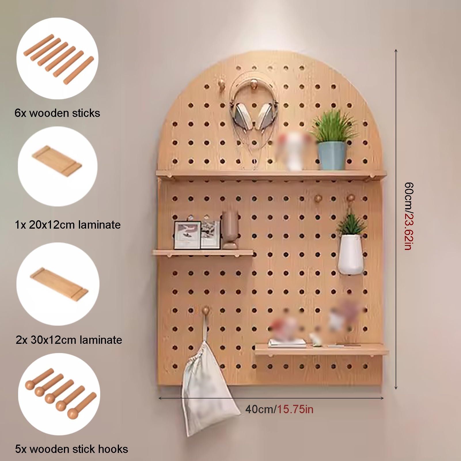 Jasnobrązowy zestaw paneli wtykowych – 40 x 60 cm duży organizer ścienny z drewna, idealny do przechowywania w domowym biurze, montowana na ścianie, uniwersalny organizer na tablicę wtykową, do