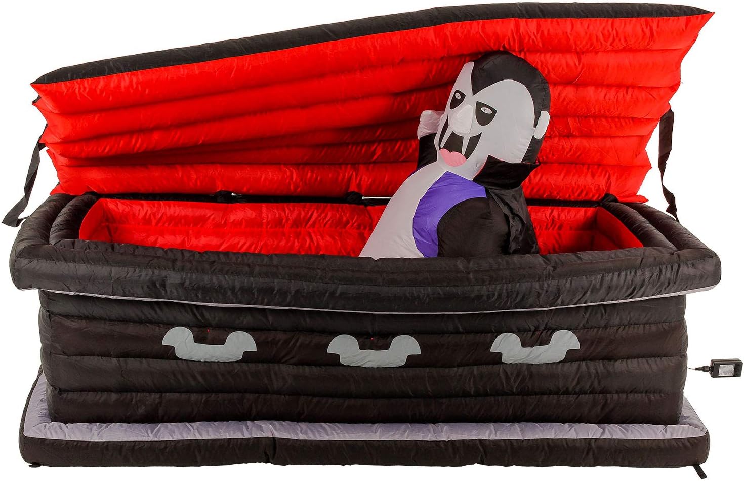 Halloween Haunters Animated 6 Foot Long Inflatable Black Coffin with a Rising Dracula Vampire and LED Lights Indoor Outdoor Yard Lawn Prop Decoration - Blow Up Graveyard Haunted House Party Display