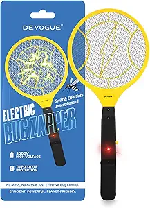 Devogue Electric Fly Swatter - Weight Like Apple - 2AA Battery Powered (not incl.) - 3-Layer Protection Grid Bug Zapper Racket for Home Bedroom Kitchen Office Backyard Patio Indoor Outdoor