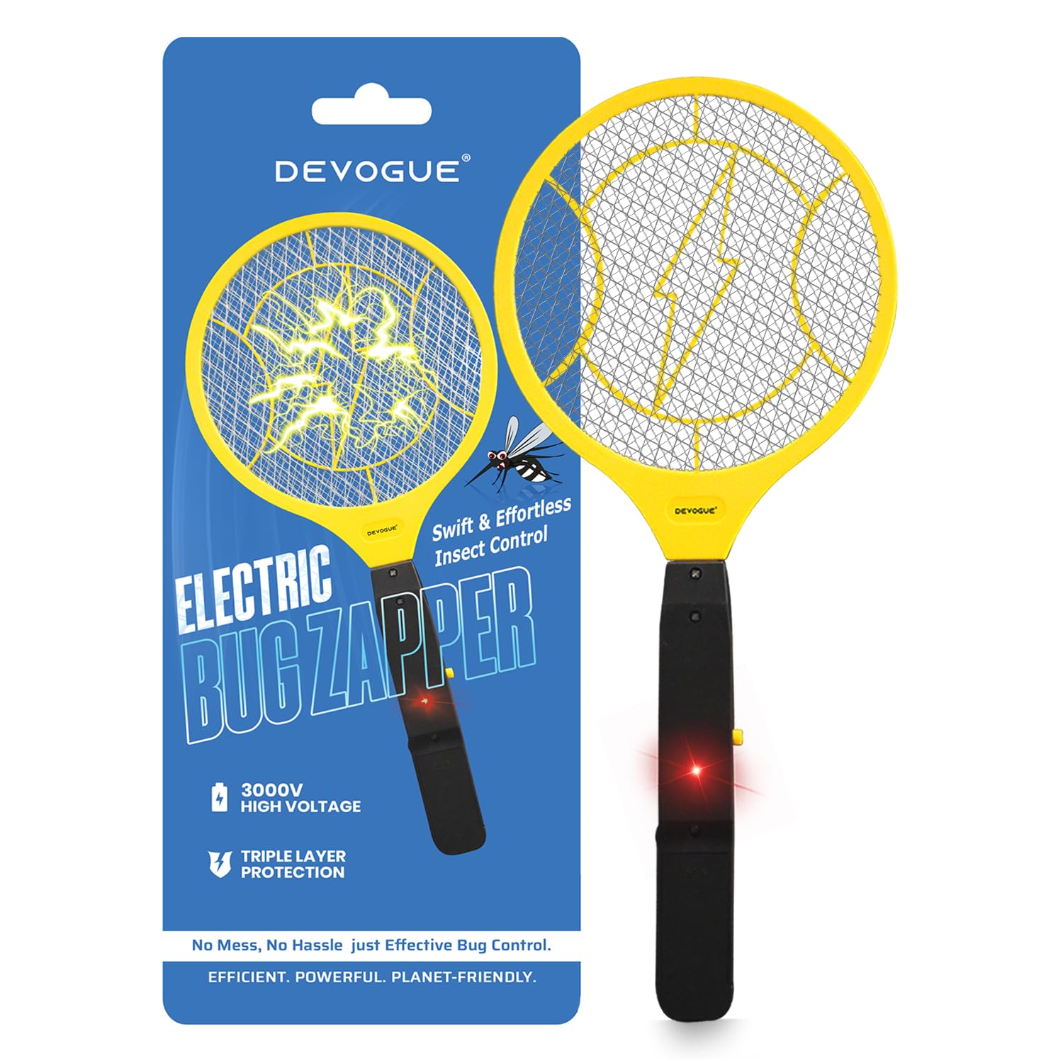 Photo 1 of DEVOGUE® Electric Fly Swatter - Weight Like Apple - 2AA Battery Powered (not incl.) - 3-Layer Protection Grid Bug Zapper Racket for Home Bedroom Kitchen Office Backyard Patio Indoor Outdoor
