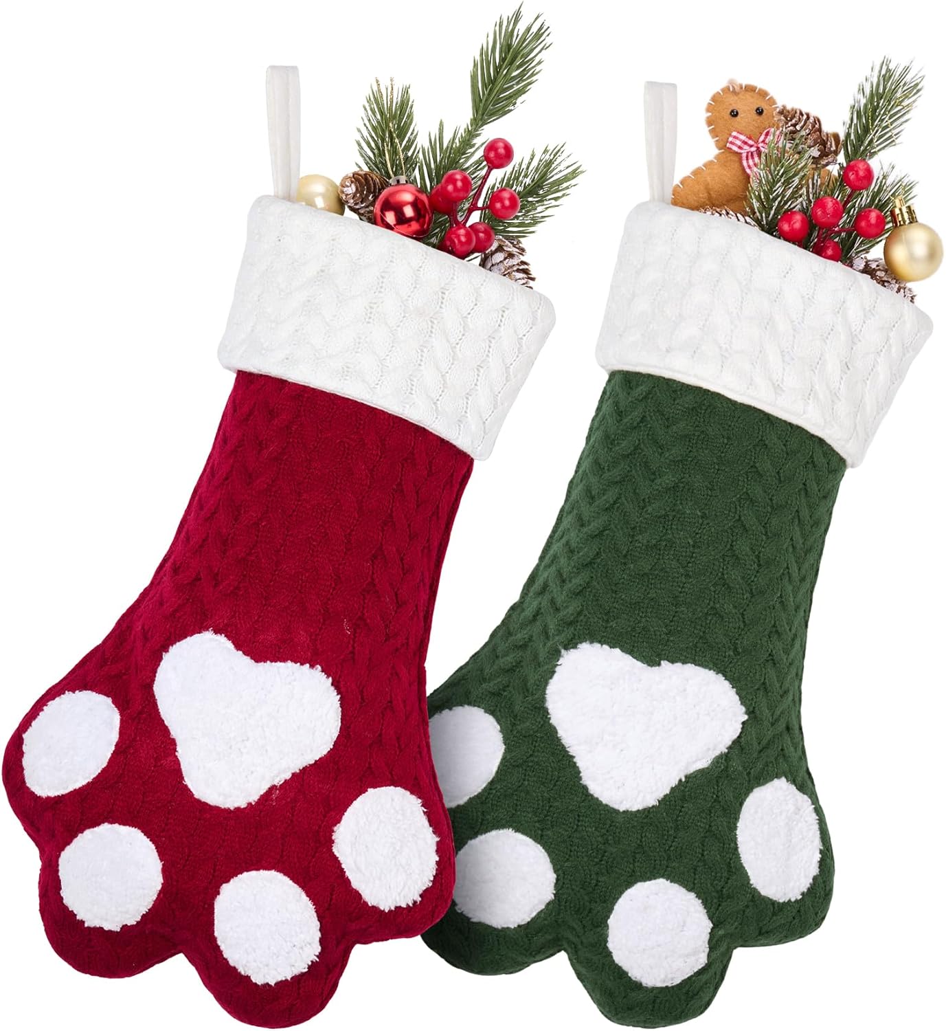 HiPeep 2 Pack Cat Dog Christmas Stockings 17" Burlap Cute Paw Stocking with Short Plush Pet Gift Present Decorations for Mantle Xmas Tree Fireplace Holiday Festival Family Party Ornaments
