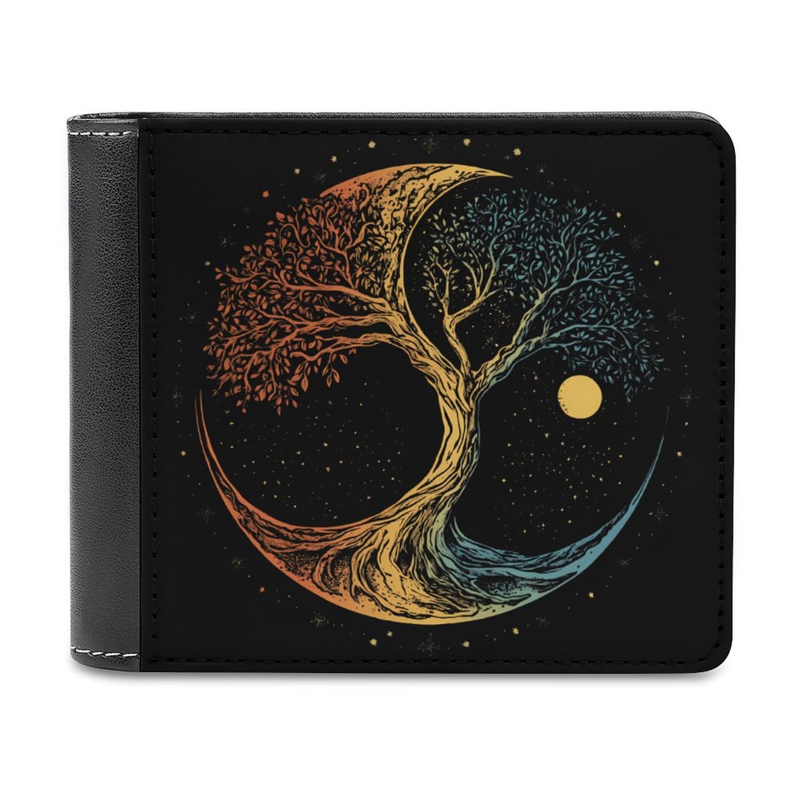 Yin And Yang Tree Mens Wallet Slim Bifold Wallet Minimalist Front Pocket With 6 ID Window