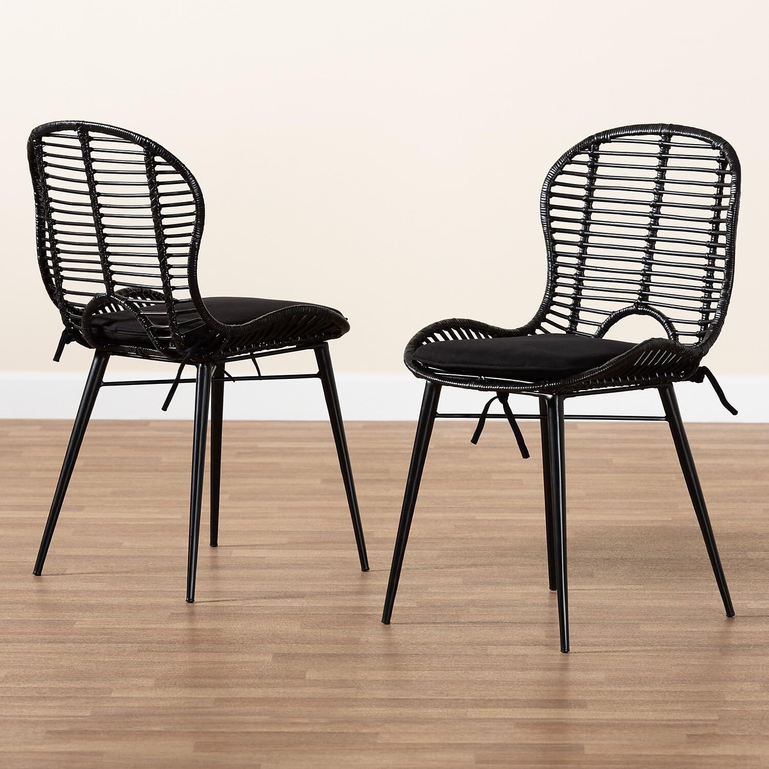 Brenna - Silla de comedor de ratán bohemia, color negro, 2 juegos (231-2P-12827-HT) 8