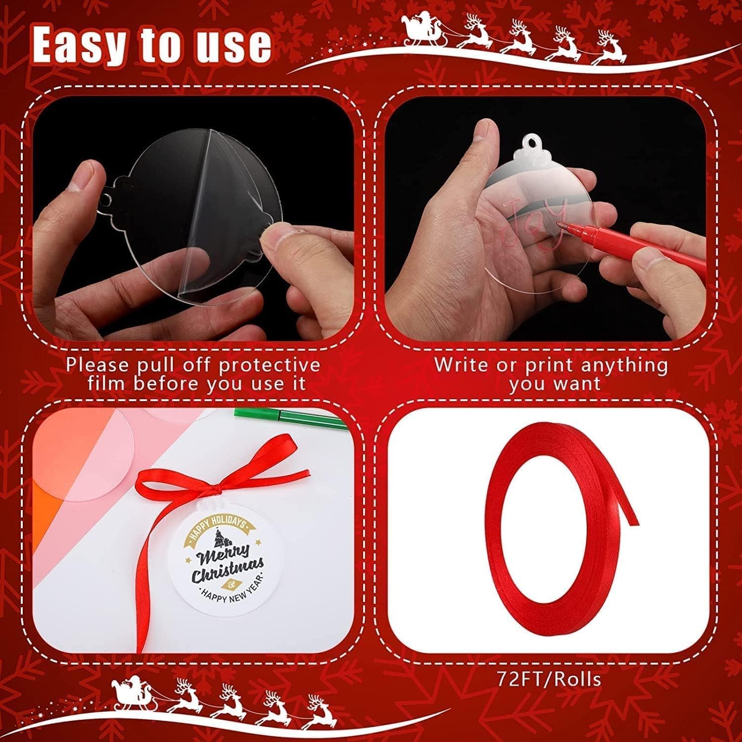 LATERN 60Pcs Christmas Bauble Clear Acrylic Disc Ornaments - Image 4