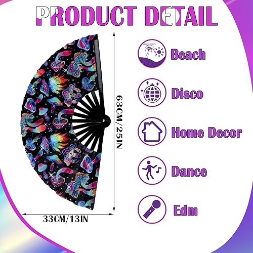 Miniatura 3 de Tradder Ventilador de mano grande con varillas de bambú para hombres y mujeres, ventilador chino japonés arco iris con bolsas para Drag Queen Dance