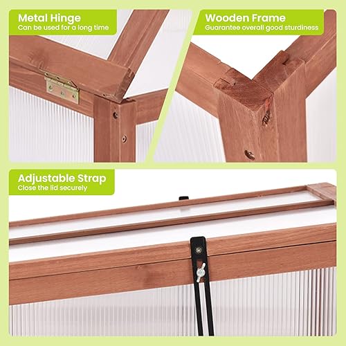 Miniatura 4 de Happygrill Marco frío, invernadero para interiores y exteriores con parte superior transparente plegable, estancias ajustables, fácil instalación,