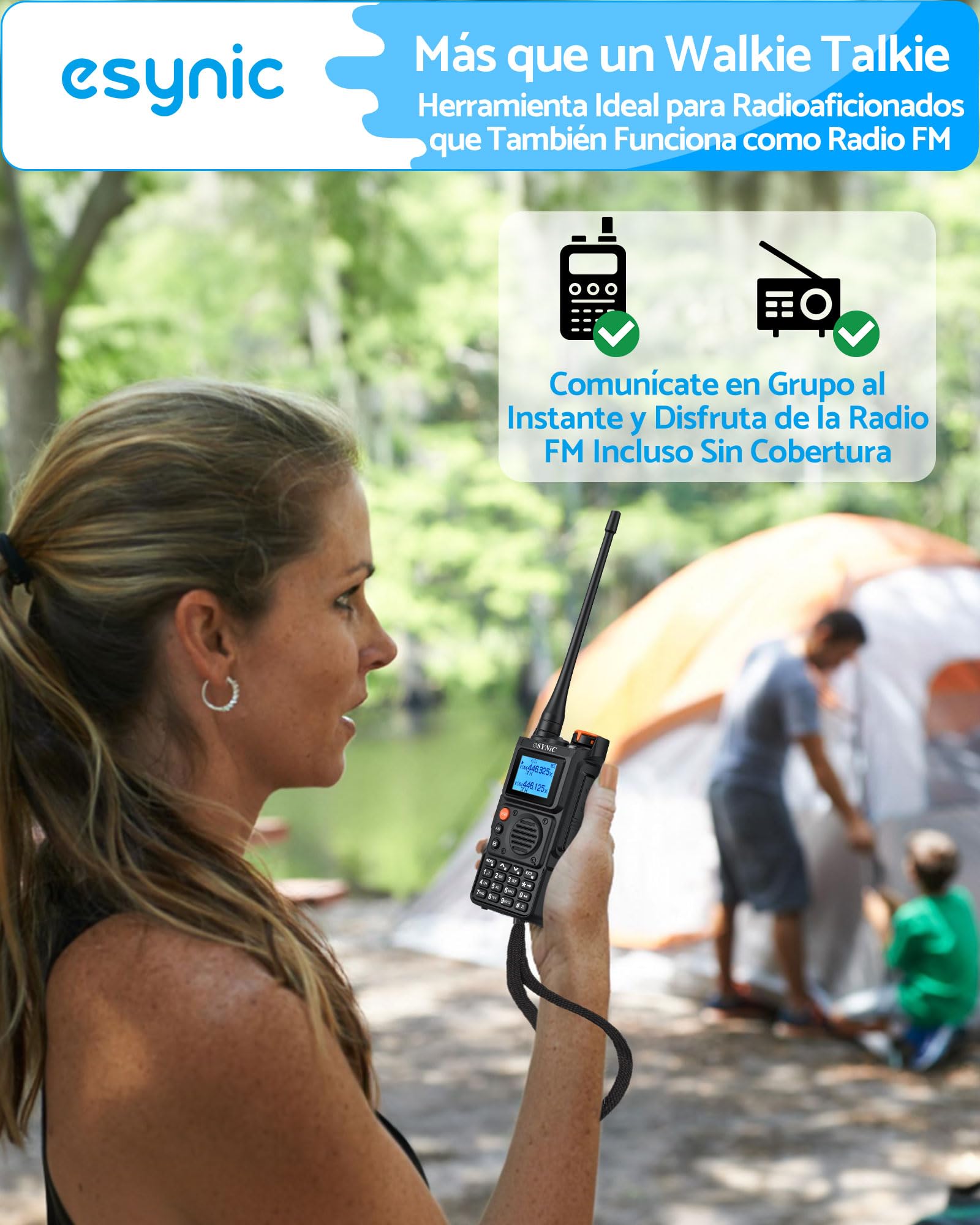eSynic Walkie Talkies Profesionales de Largo Alcance con 999 Canales Doble Banda Walkie-Talkie con Pantalla a Color Radio Bidireccional Profesional Scrambler Carga USB Tipo C para Exterior Camping — view 8
