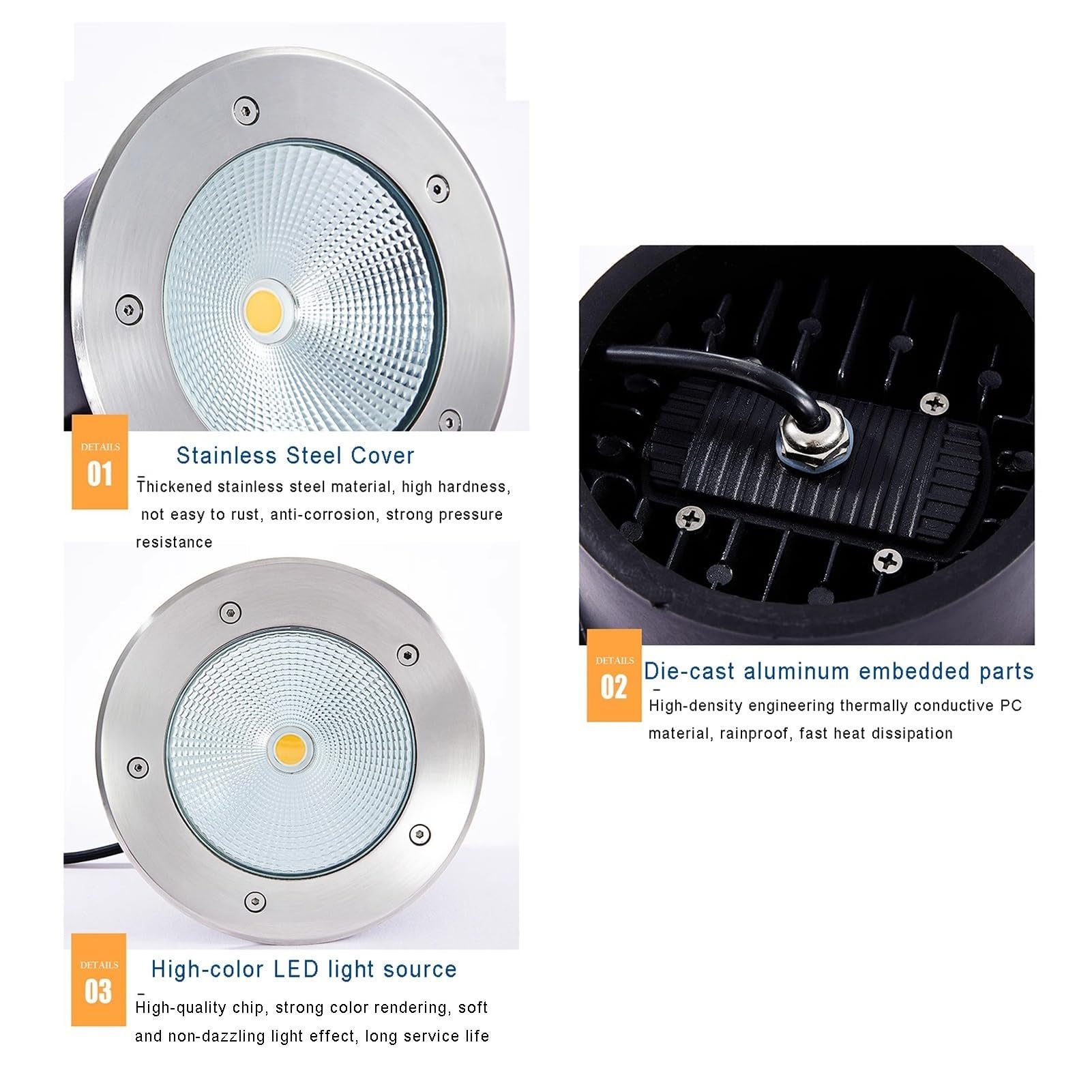 Quadratisches Boden-Landschaftslicht - Unterirdisches Außenlicht, Led-Außenstrahler, wasserdichte Ip66-Landschaftslichter, Unterirdisches Außenlicht, Für Terr (Warmweiß 5 W)