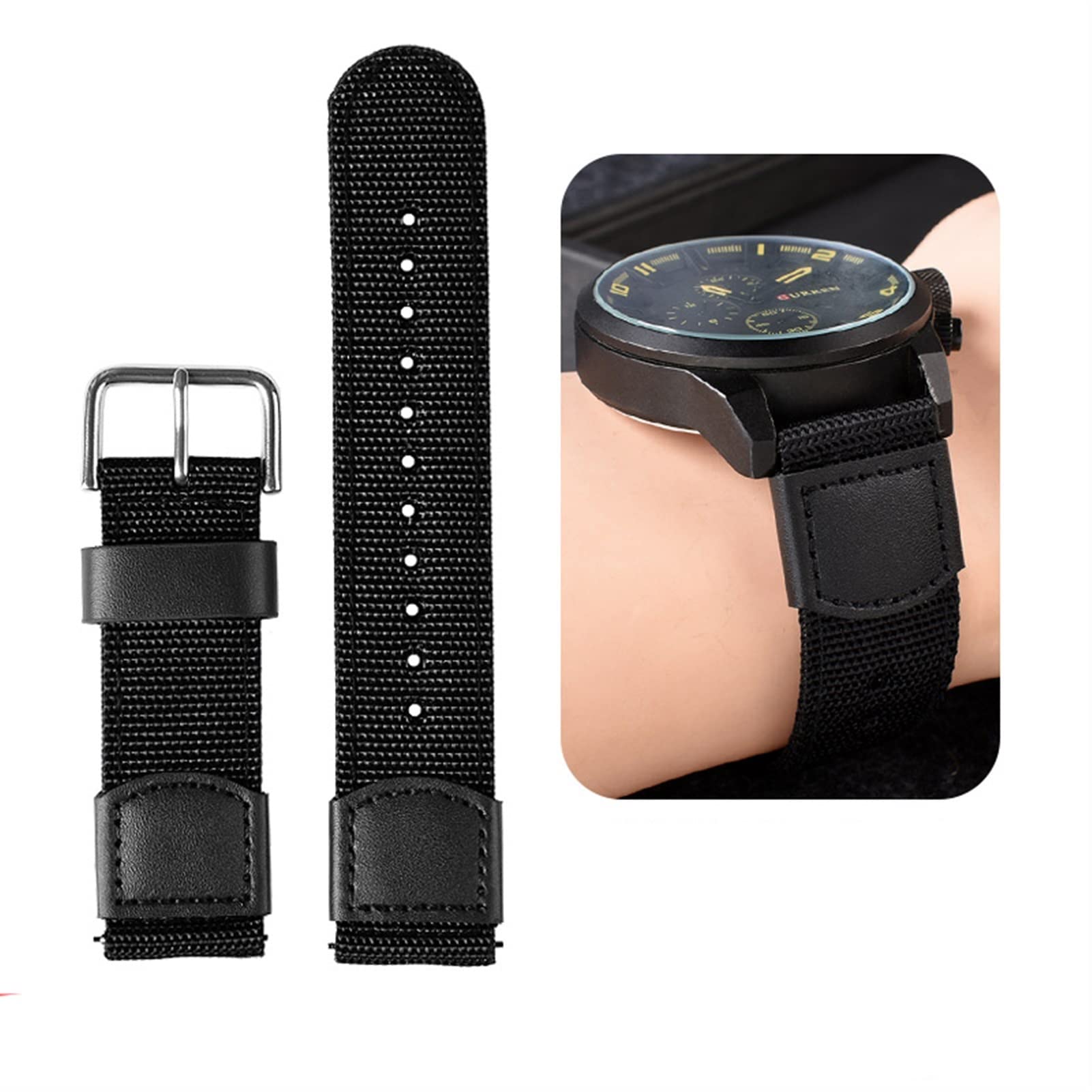 Bracelet de rechange robuste pour SRP601J1 en nylon noir 18mm, flexible et résistant à l'usure