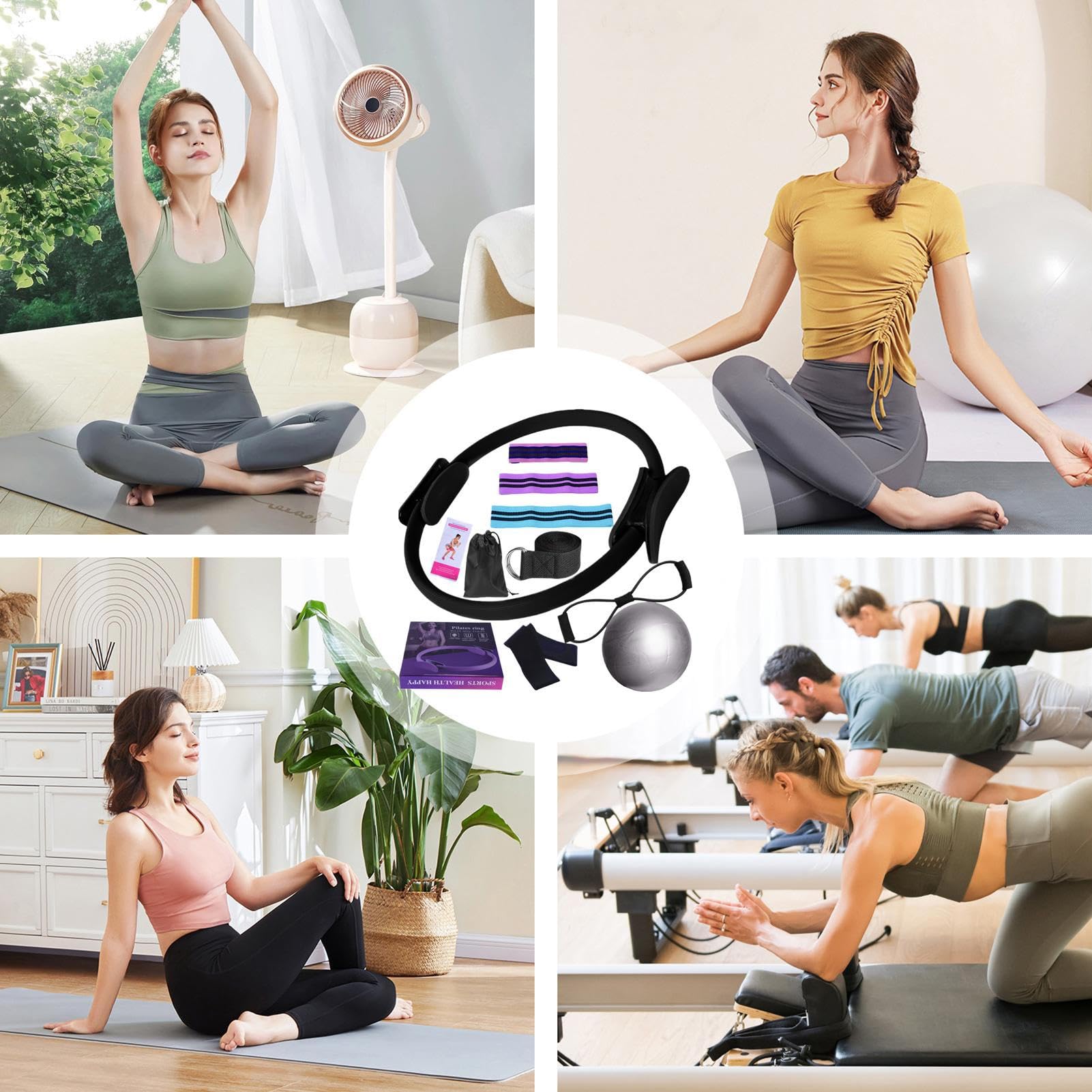 Set Di Anelli Per Pilates, Kit Da 10 Pezzi Per Pilates Da Donna, Kit Per Allenamento A Casa, Anello Per Yoga, Anello E Palla Per Pilates, Fascia Elastica Di Resistenza, Tappetini Per Yoga, Per