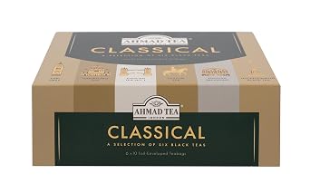 Ahmad Tea Black Tea, Classic Selection Pack Teabags, 60 Foil Teabags - Caffeinated, Decaffeinated, Sugar-Free