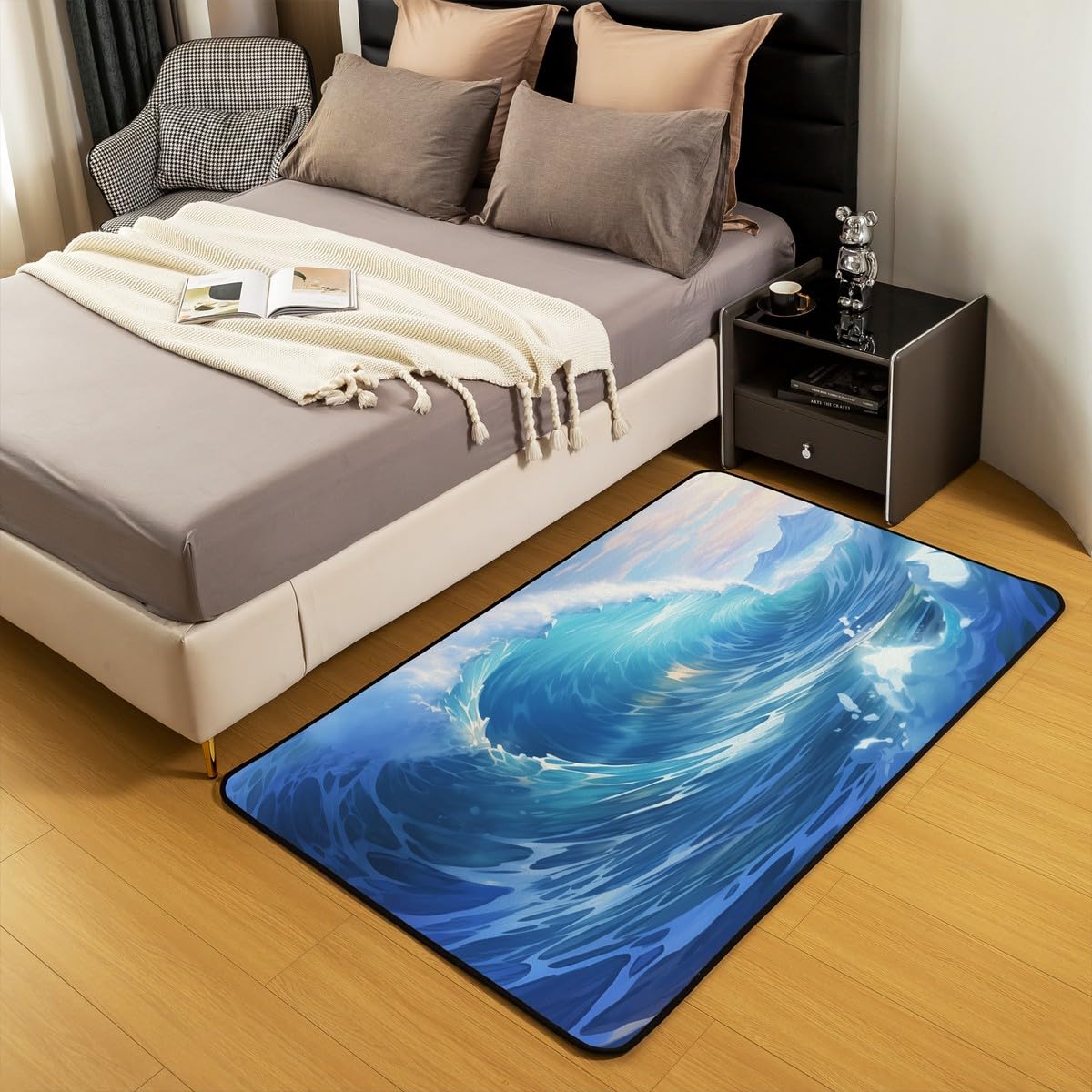 Bleu Ocean Tapis Salon pour Enfants Adolescents Adult,Tapis Vagues 100x150,Catastrophes Naturelles Tapis Intérieur Et Extérieur Rectangulaire,Tsunami Illustration Salon Home Decor Tapis