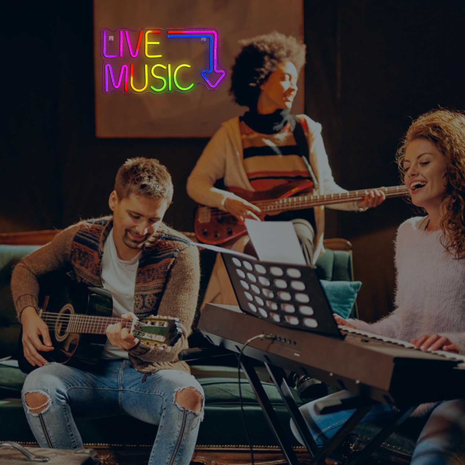 Horseneon Insegna al neon per musica dal vivo Insegna al neon musicale con luci cambianti RGB Lettera Luce al neon Musica Luci al neon con telecomando per camera da letto Bar Studio musicale Festa