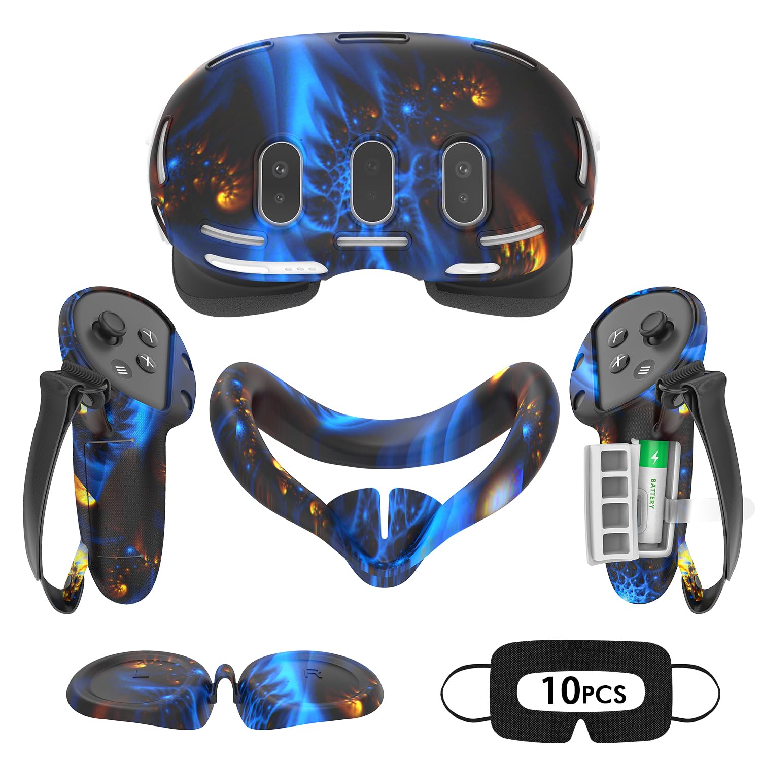 Tyasoleil Accessories Compatible with Oculus Quest 3, Silicone Cover Set VR Accessory Set, Include Controller Grip Leather Cover, VR Shell Cover, Face Cover, Lens Cover (Blaze Blue)