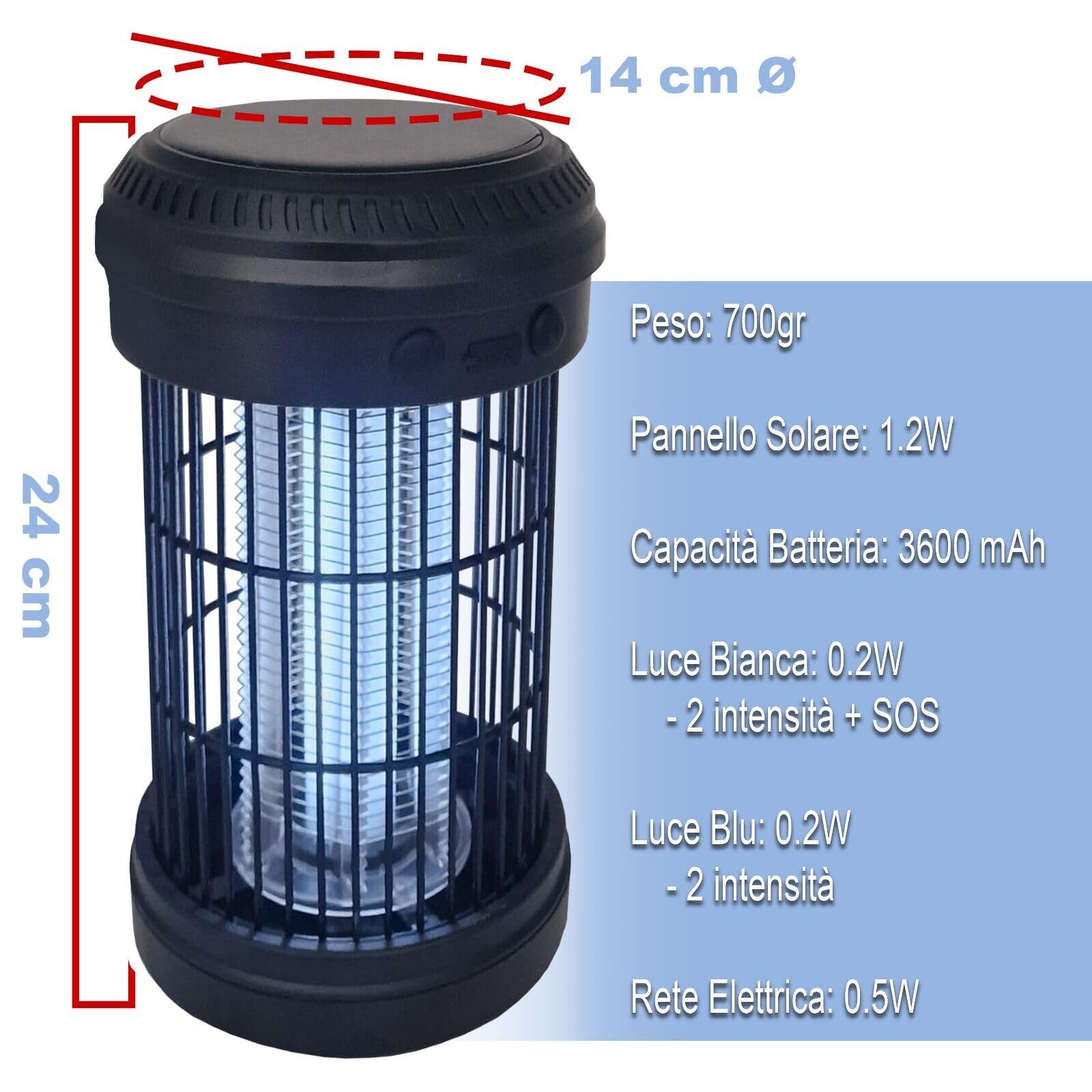 MAKA Lampada Solare Antizanzare, Lampada Antizanzare Ricaricabile, Lampada LED Zanzare, Lunga Autonomia 3600 mAh, Zanzariera Elettrica, Lampada Antizanzare Da Esterno Impermeabile