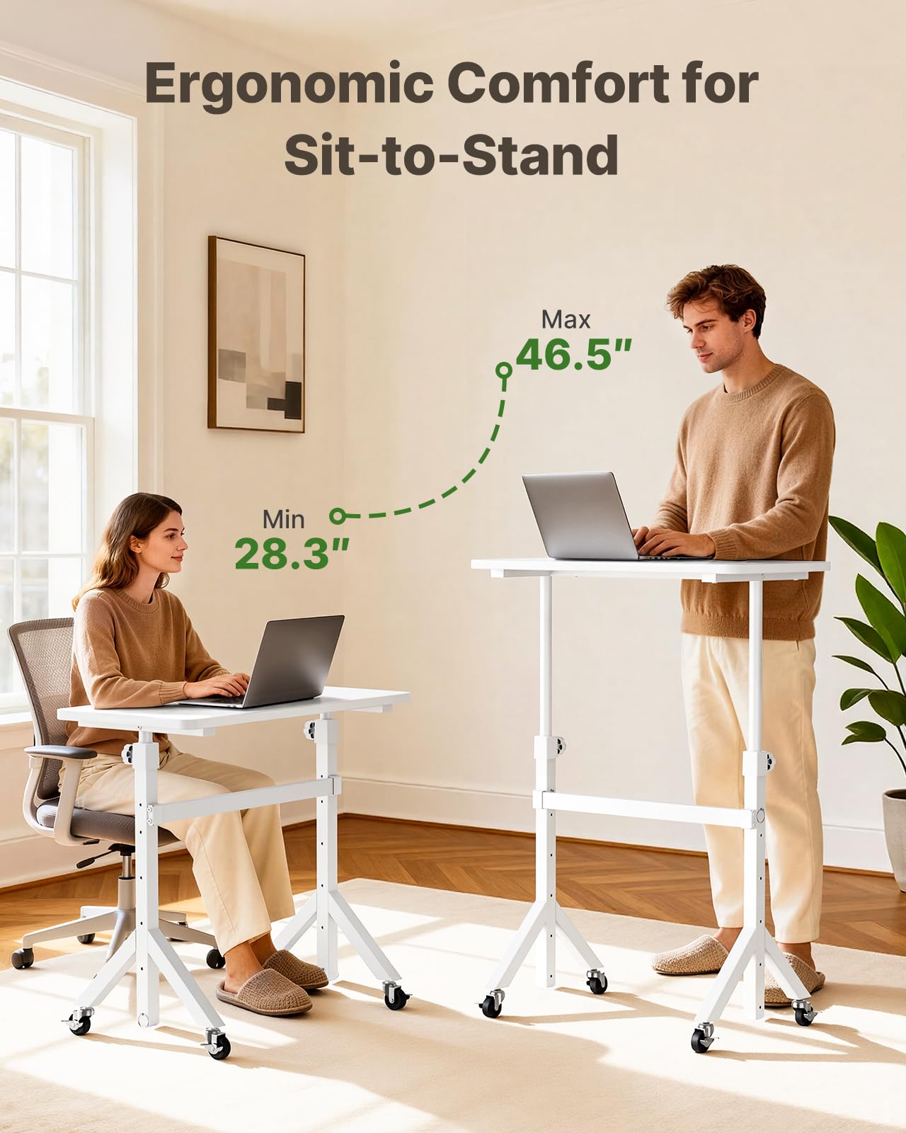 Marsail Mobile Stand Up Desk with Wheels Adjustable Height Desk from 28 3 to 46 5 Rolling Standing — view 6