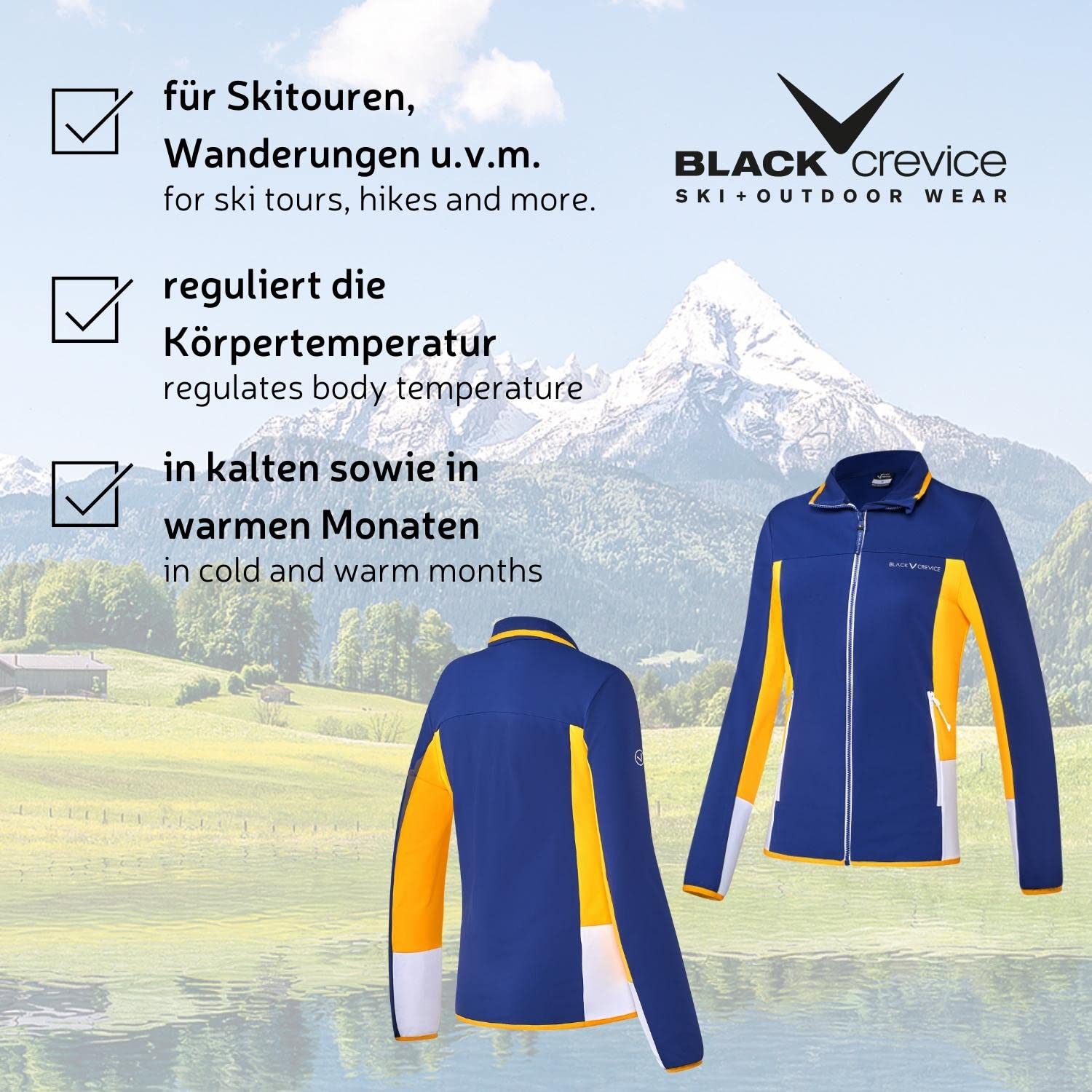 Black Crevice Damen Second Layer I Midlayer I Damen-Shirt aus funktionalem Stretch-Fleece-Material I elastisches & atmungsaktives Funktionsshirt I hochwertiges Thermo-Funktionsshirt Damen