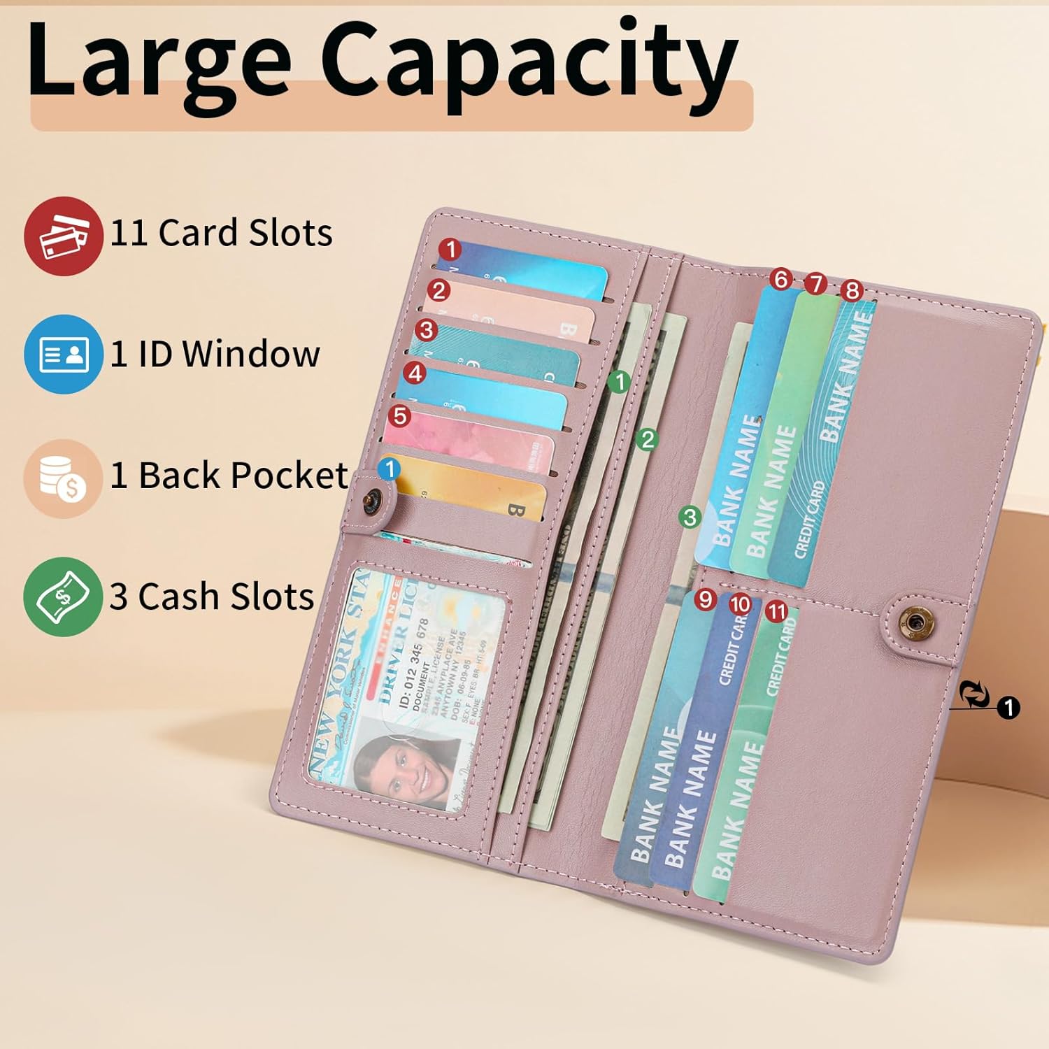 FALAN MULE Ultra Slim Thin Wallet for Women Bifold Leather RFID Blocking Designer Credit Card Holder - Image 3