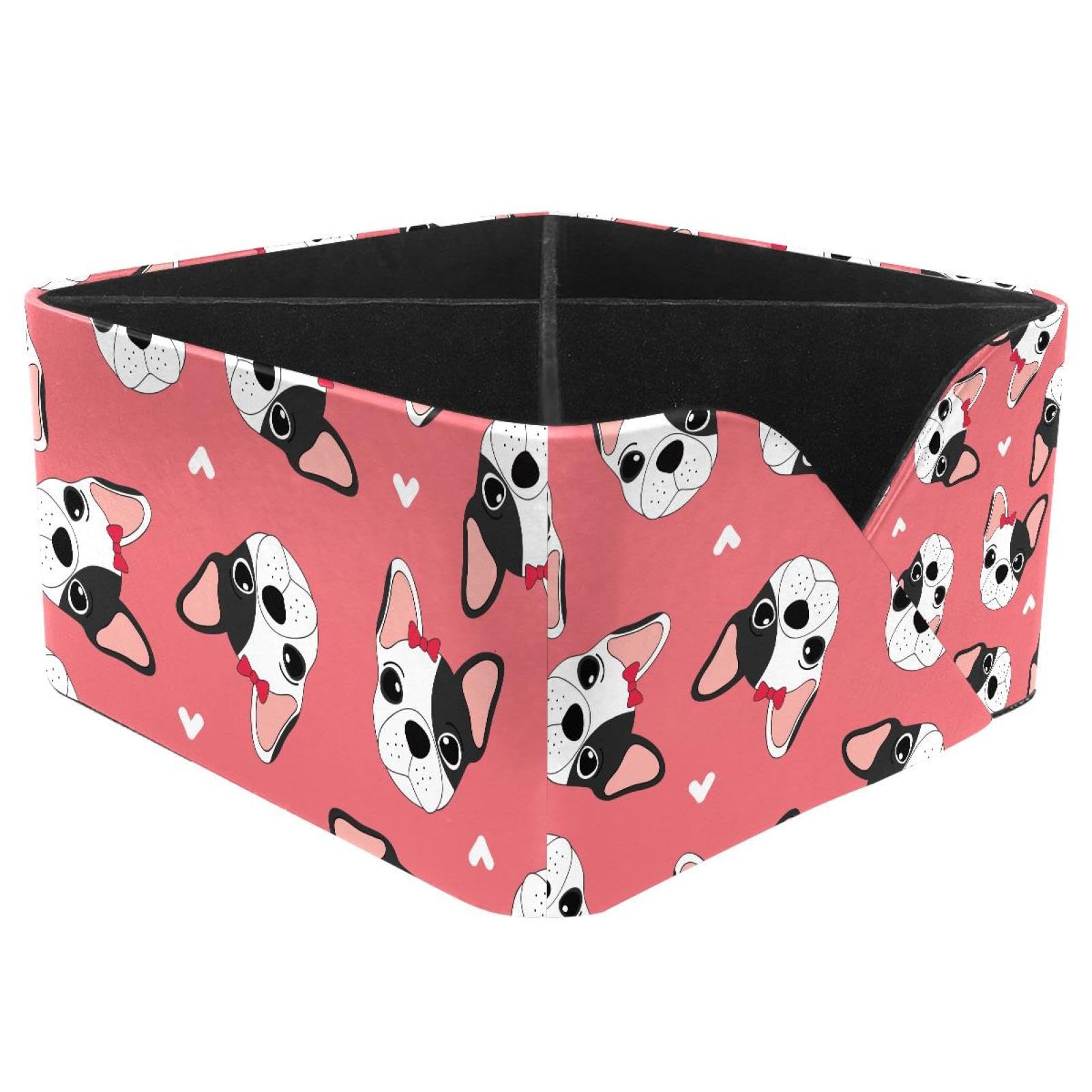 KengjuTesu French Bulldog Dog Love Heart Pattern Desktop Organizer Pen Holder, Rectangular Pencil Cup for Office, Study and Makeup Stations