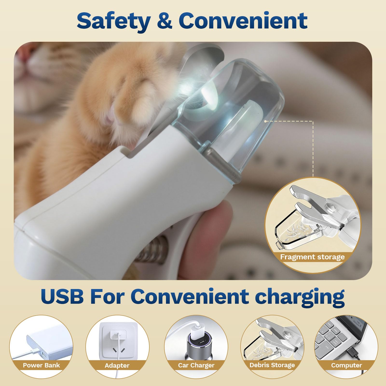 Coupe-griffes 2 en 1 pour chien et chat avec lumière, coupe-griffes et broyeur de type C