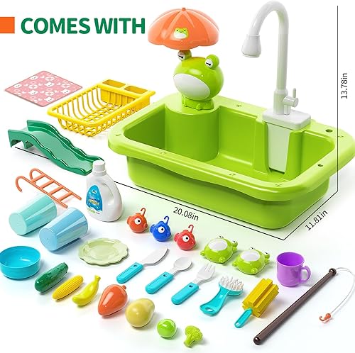 Miniatura 7 de Fregadero de juego con agua corriente, juguete de fregadero de cocina con grifo eléctrico, accesorios de cocina, juguetes flotantes de piscina y