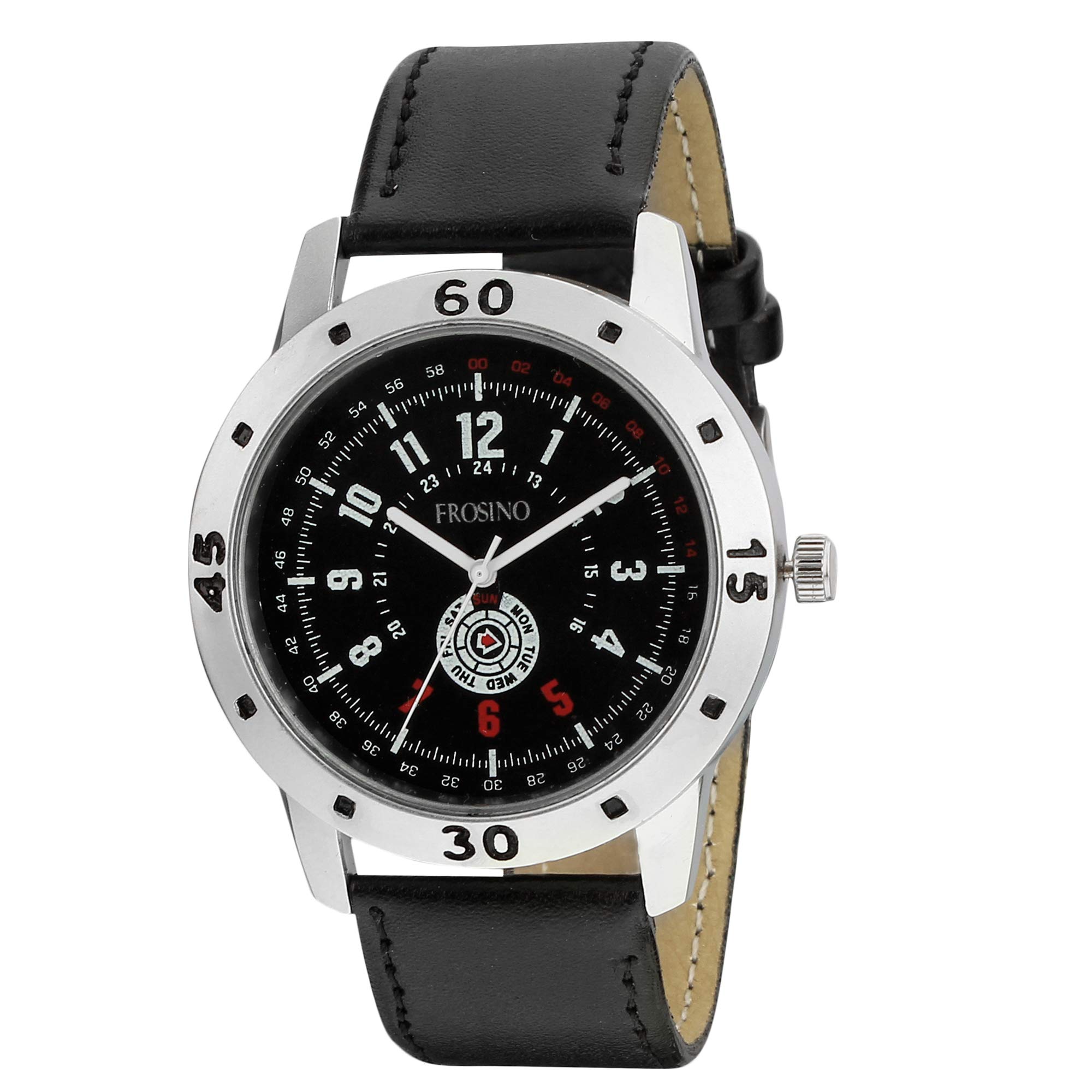 FROSINO FRAC101848 Black Strap Silver Case Analog Watch for Boys and Men (B07J294BK7) Amazon Price History, Amazon Price Tracker