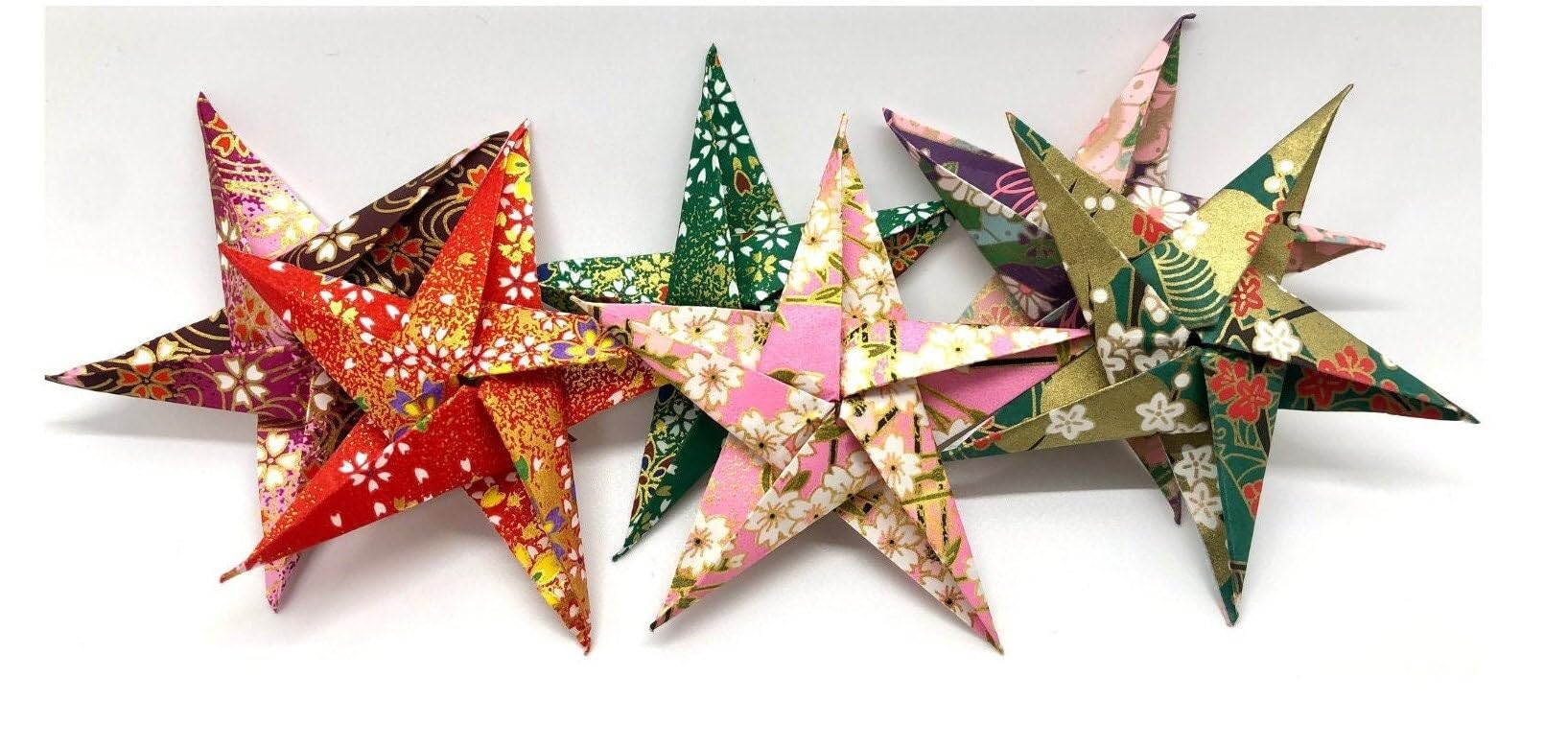 Set of 6 Handmade Origami Stars, 6 Japanese Origami Stars, 6 Japanese Washi Paper Stars