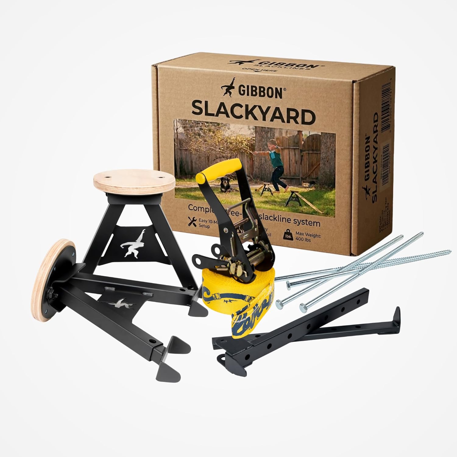 GIBBON SlackYard Slackline Kit – Outdoor Progression from SlackBoard – Backyard Obstacle Course for Kids & Adults – Adjustable Freestanding Balance Trainer (No Trees Required)