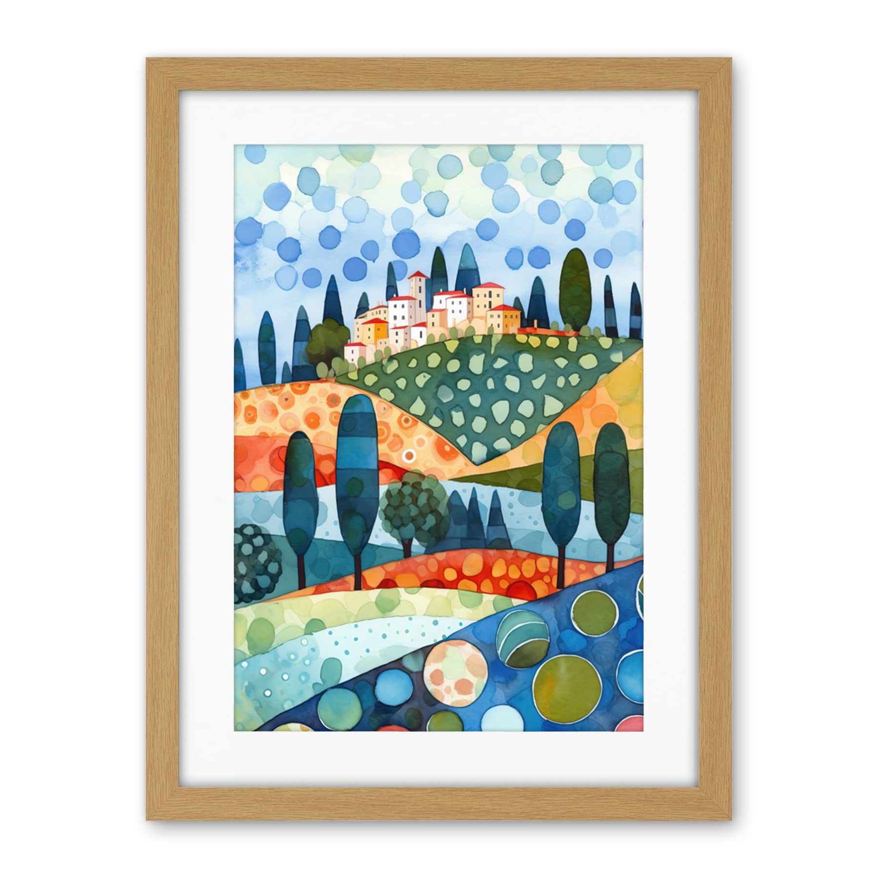 Artery8 Italian Abstract Landscape Folk Art Artwork Framed Wall Art Print 18X24 Inch
