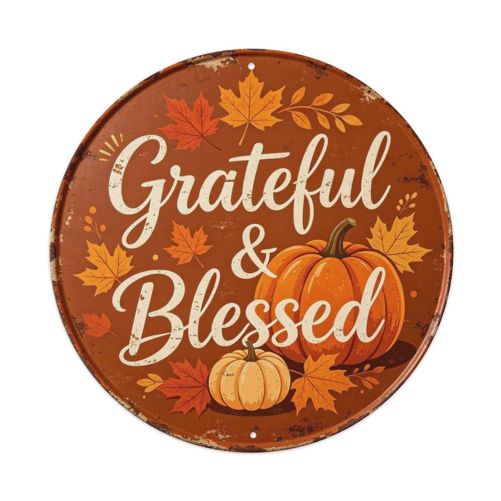 Retro Grateful & Blessed Thanksgiving Metal Tin Sign Plaque