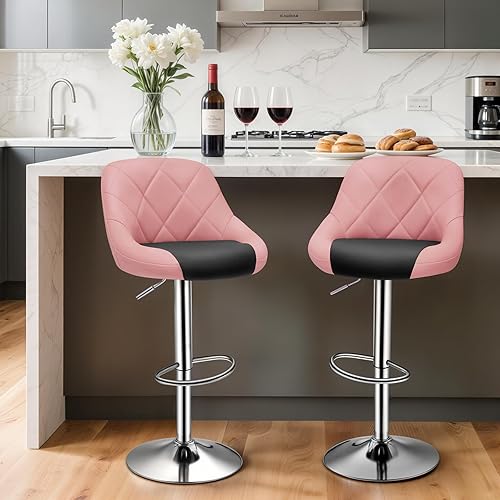 Miniatura 19 de Magshion Juego de 2 taburetes de bar, taburetes de bar giratorios de altura de mostrador, moderna silla de isla con respaldo y reposapiés para Verde