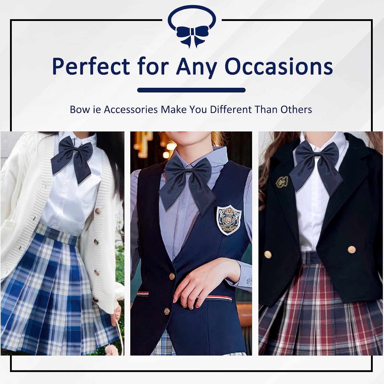 Mantieqingway Adjustable Pre-tied Bow Tie for Girls Uniform Solid Color Bowties for Women Ties