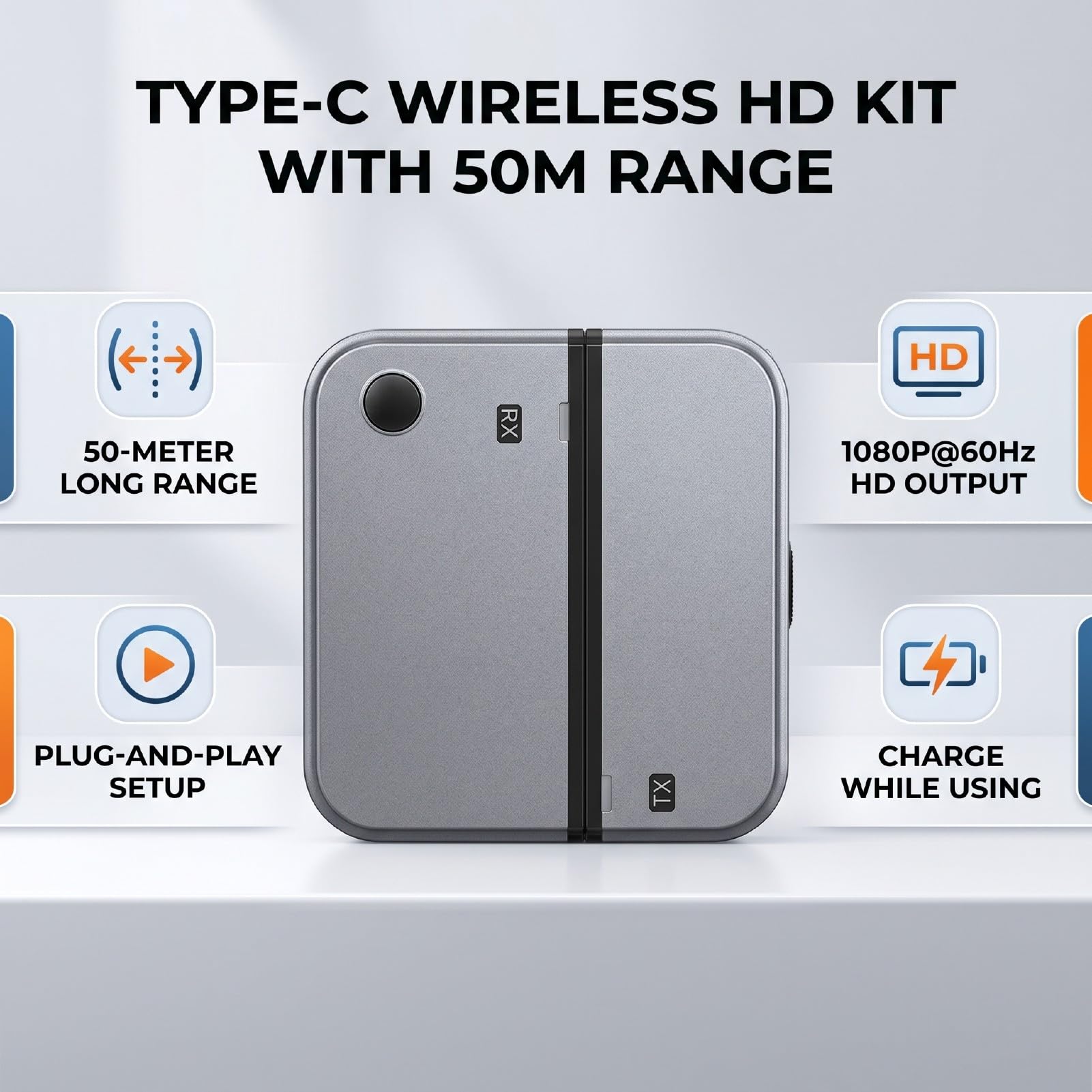 Émetteur et Récepteur HD sans Fil, Type C 5G 1080P 60 Hz 50 M Plug and Play, avec Mode émetteur-Récepteur pour Téléphone Portable PC vers Projecteur TV