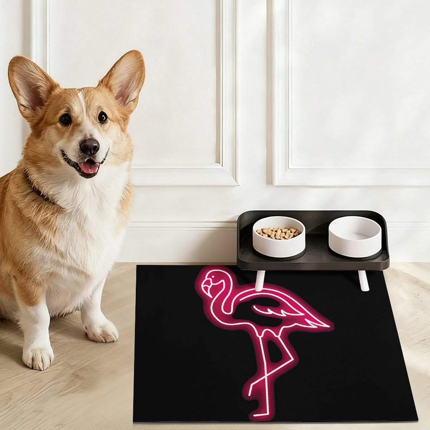 Flamingos Neon Pet Feeding Mat Dog Cat Food Placemats for Water Bowl Non Slip