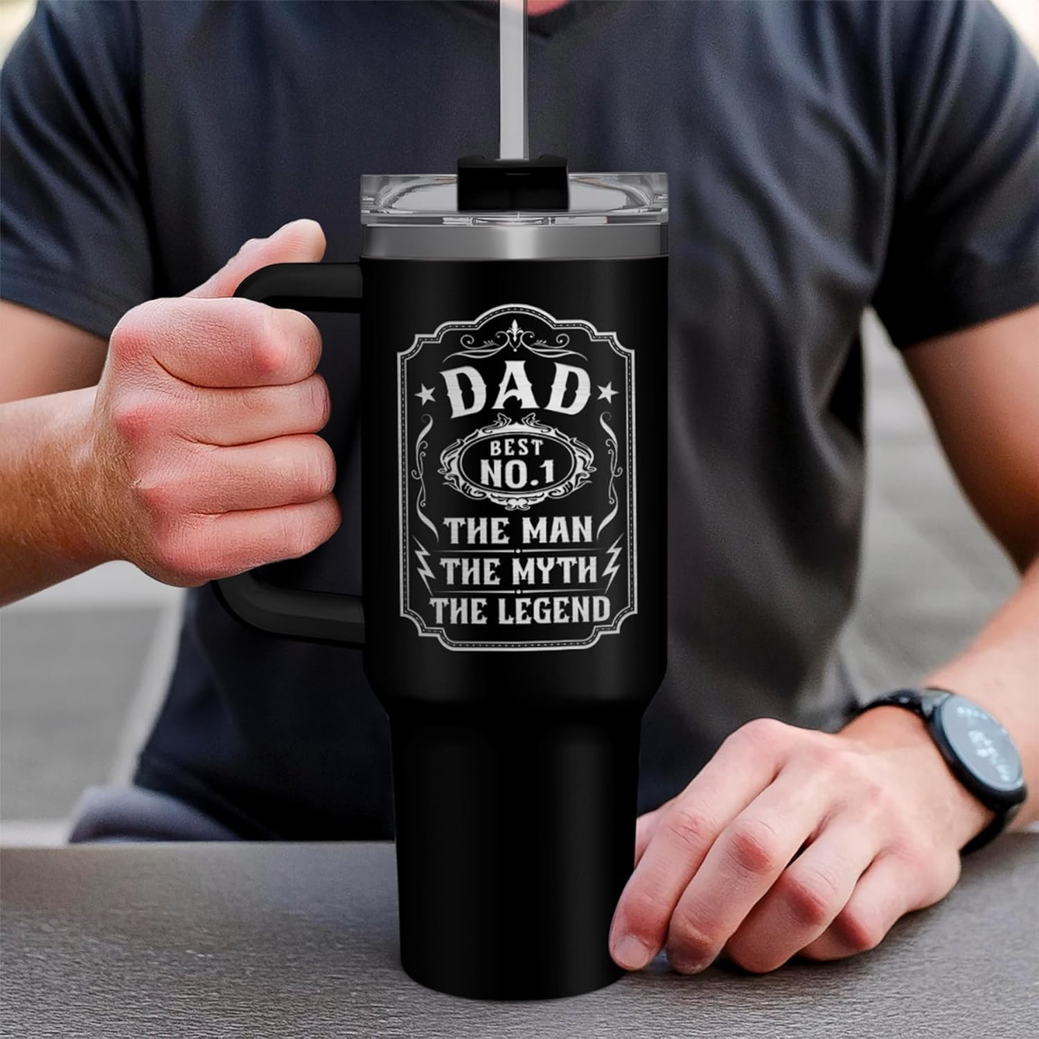 Dad 40 oz Stainless Steel Insulated Tumbler With Handle & Straw Lid for Dad on Fathers Day, Birthday, Christmas or Valentine's Day - Image 7