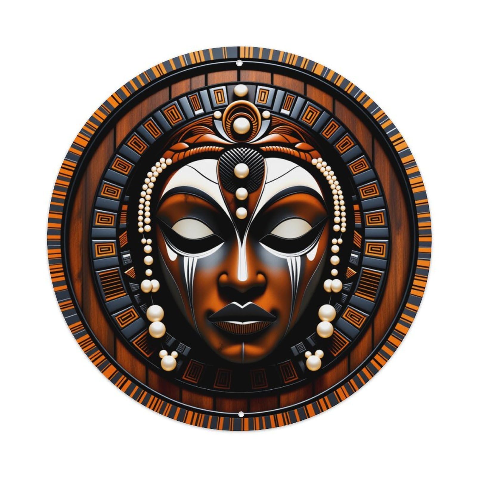 African Mask Art Pattern With Beads Metal Tin Sign Plaque