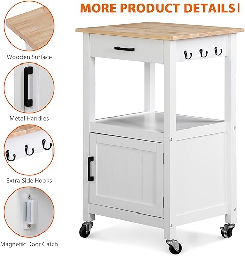 Miniatura 3 de ZENY Carrito de isla de cocina rodante con armario de almacenamiento y estante, carrito de cocina con cajón sobre ruedas, barra de café pequeña para