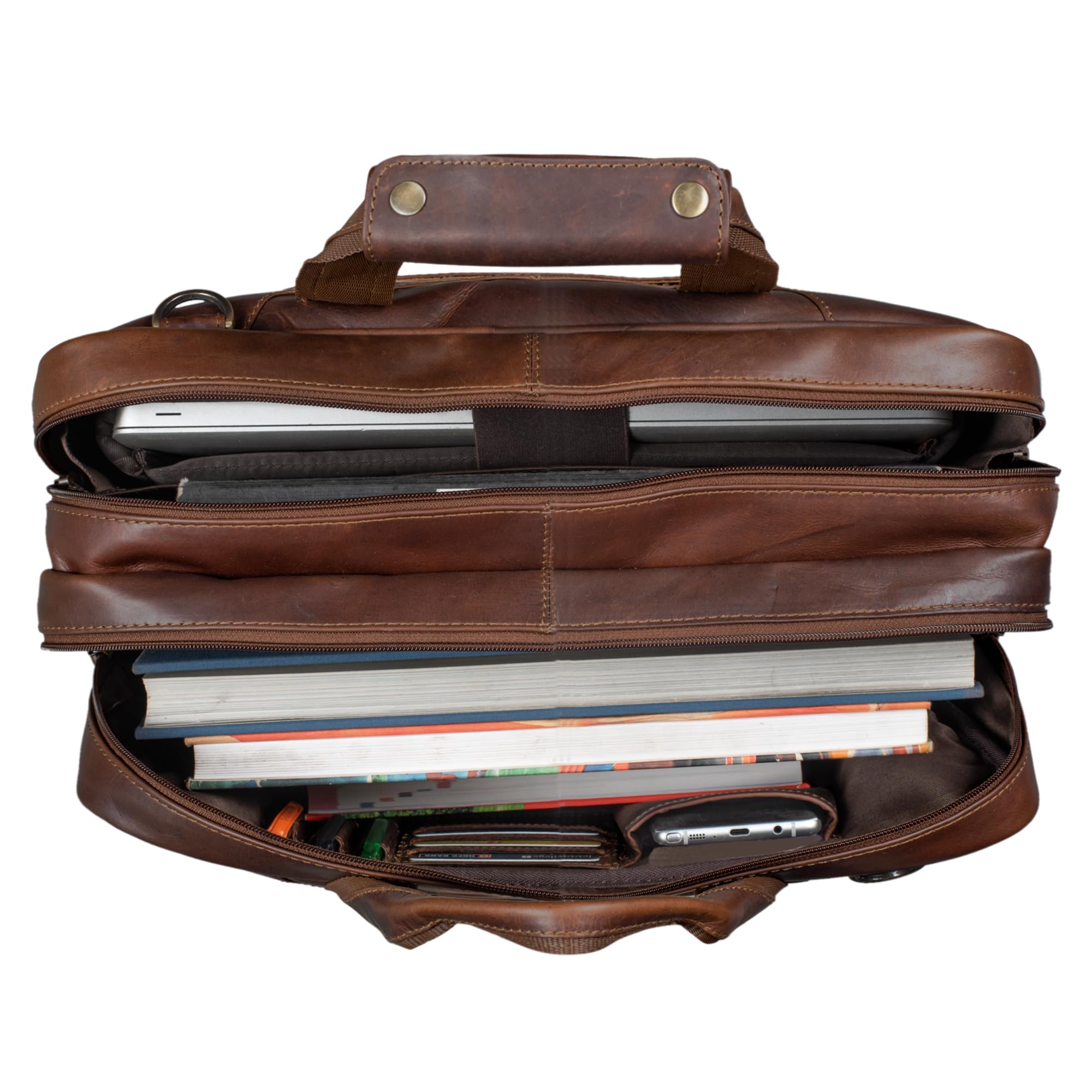 STILORD Astor Sac de Professeur Cuir Serviette Homme Femme Mallette Porte-Documents Grand Sac à Bandoulière Cuir Véritable Couleur:Cognac - Marron foncé
