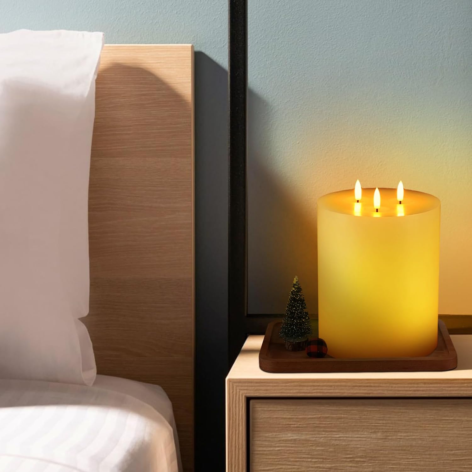 Retisee Extra Large Flameless Candles LED Battery Operated Real Wax 3 Wicks Flickering Pillar Candle with Remote Control Timer for Home Wedding Christmas Party Decoration (Ivory,6'' X 8'')