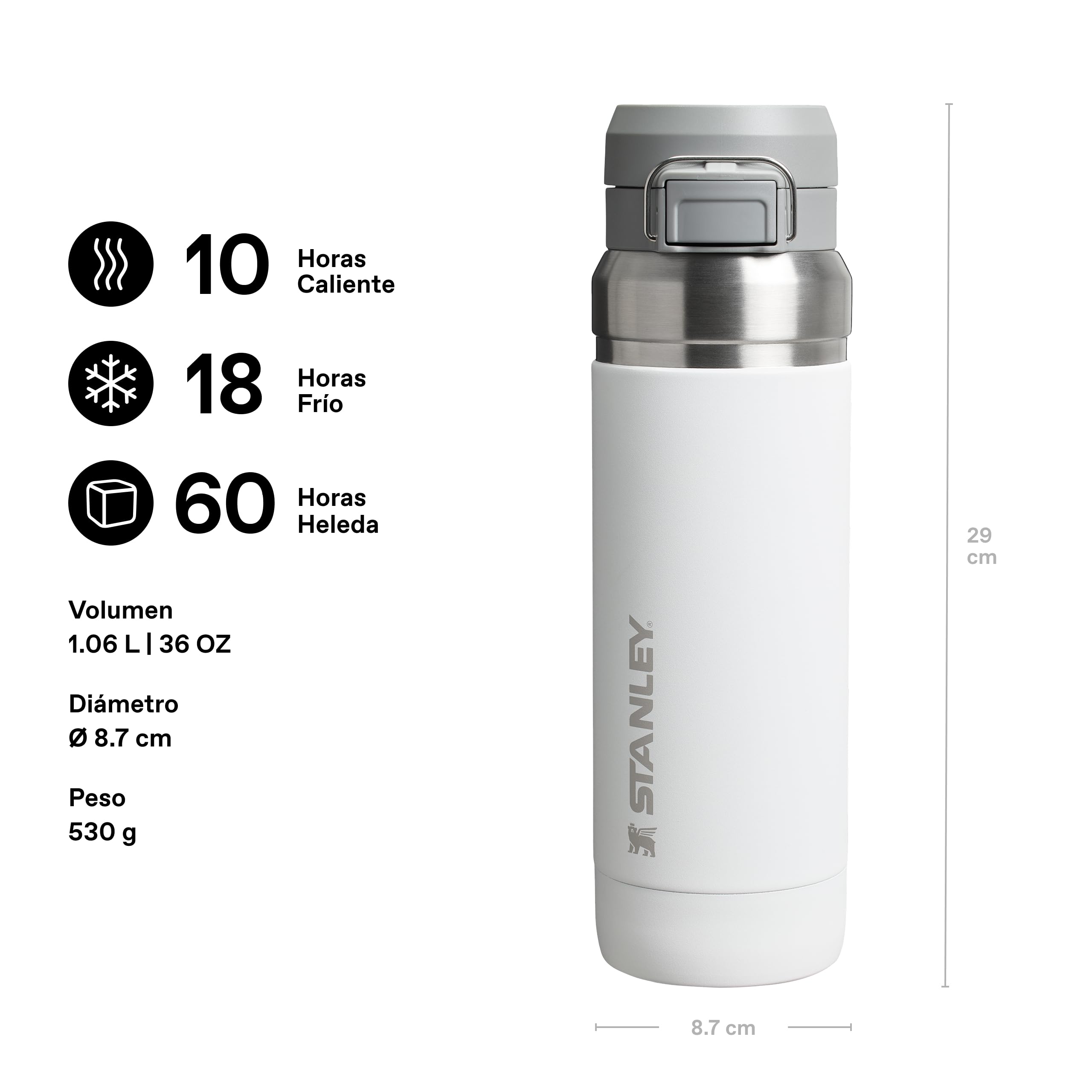 STANLEY 1913 Quick Flip Botella Agua 1.06L - Frost | Cantimplora Mantiene Frío 18 Horas - Anti-Fugas - Water Bottle Sin BPA - Compatible con Portavasos - Apta Para Lavavajillas