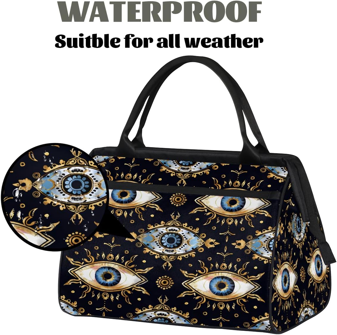 Funny Evil Eye Retro Small Overnight Weekender Tote Bag for Women Men Foldable Travel Duffel Bags Lightweight Sports Gym Bag Waterproof Carry On Luggage Weekender Bag for Traveling Gifts