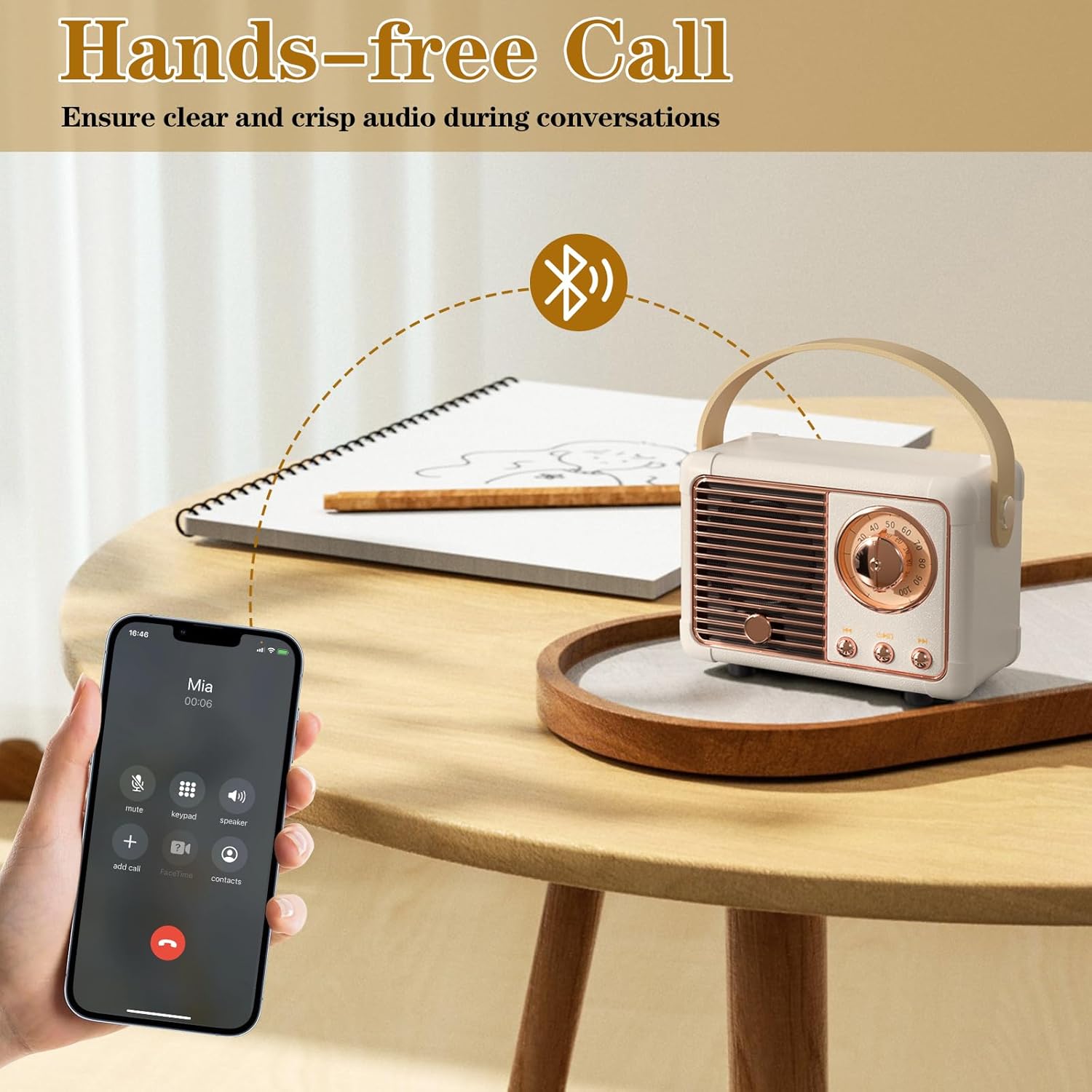 Retro Bluetooth Speaker, Vintage Decor, Wireless Portable Mini Bluetooth Speaker, Small Cute Old Fashion Style for Kitchen Desk Bedroom Home Office Party Outdoor Gift (White) - Image 3