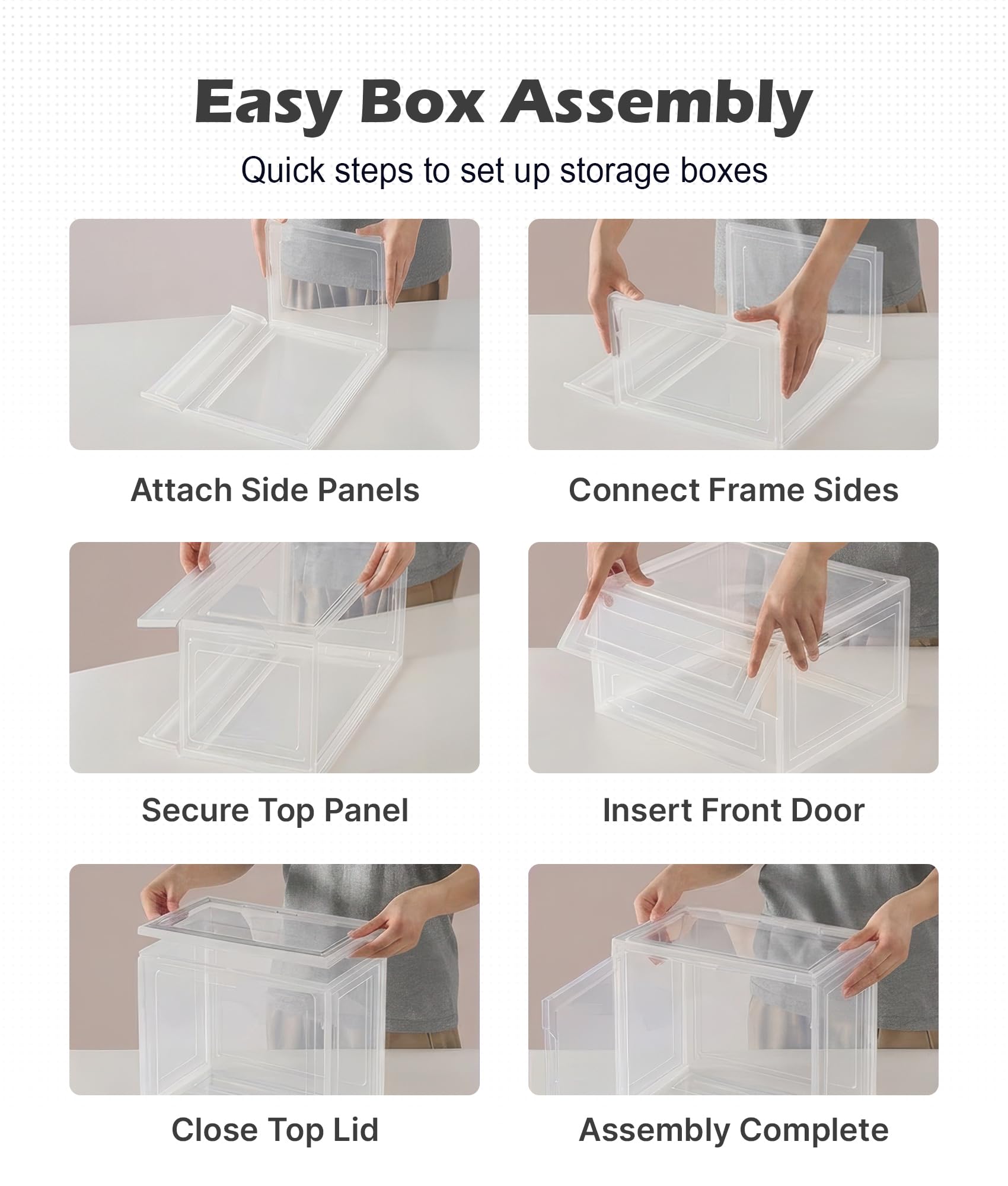 ADOV Schuhboxen Set 6 Stück, Transparente Stapelbare Schuh Aufbewahrungsboxen aus Kunststoff mit Deckel, Klare Schuh Organizer für Sneaker, Damen Herren Kinder, bis EU 46