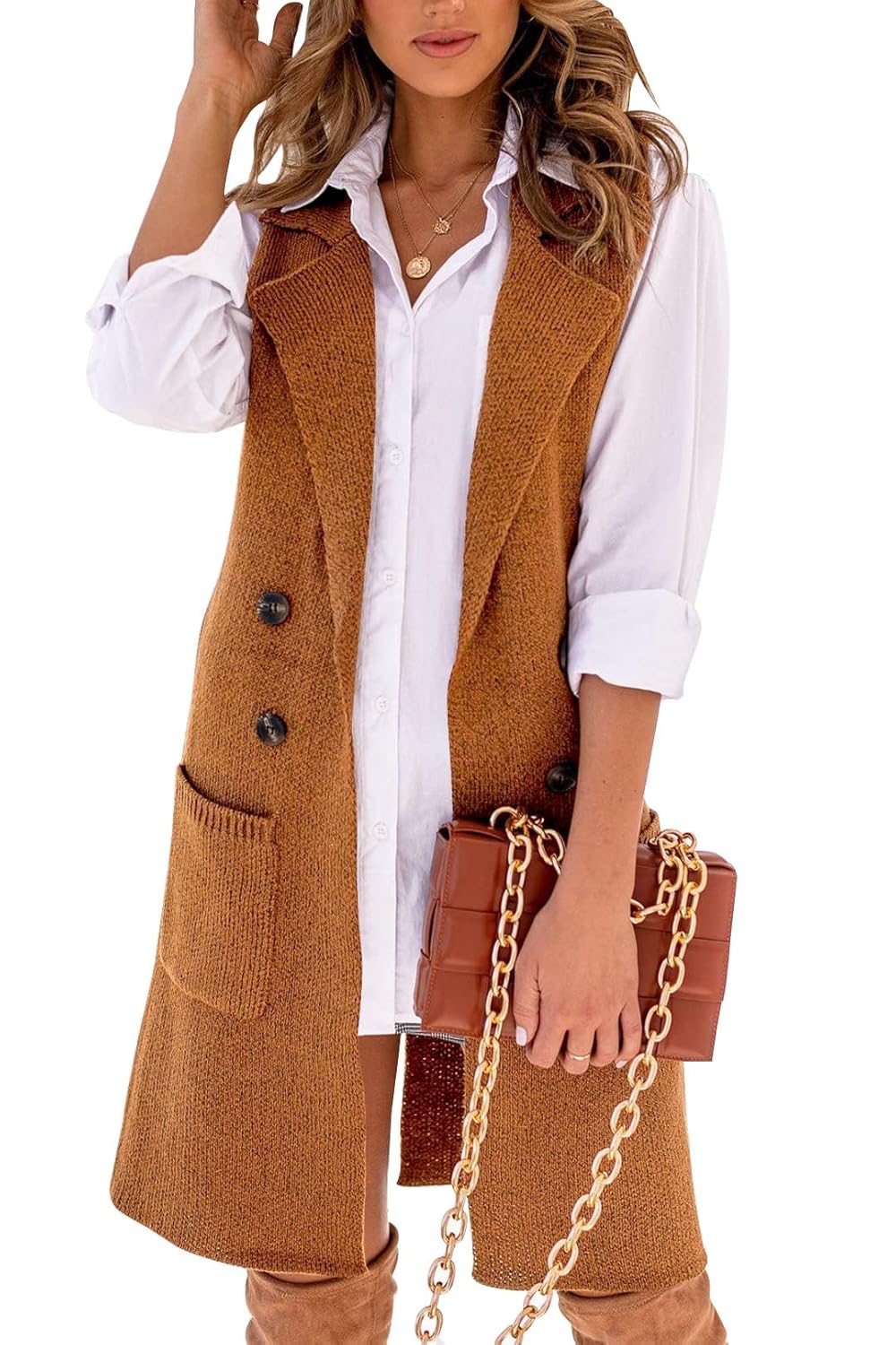 IDEALSANXUN Womens Long Sweater Vest Fall Winter Sleeveless Knit Cardigan Outerwear