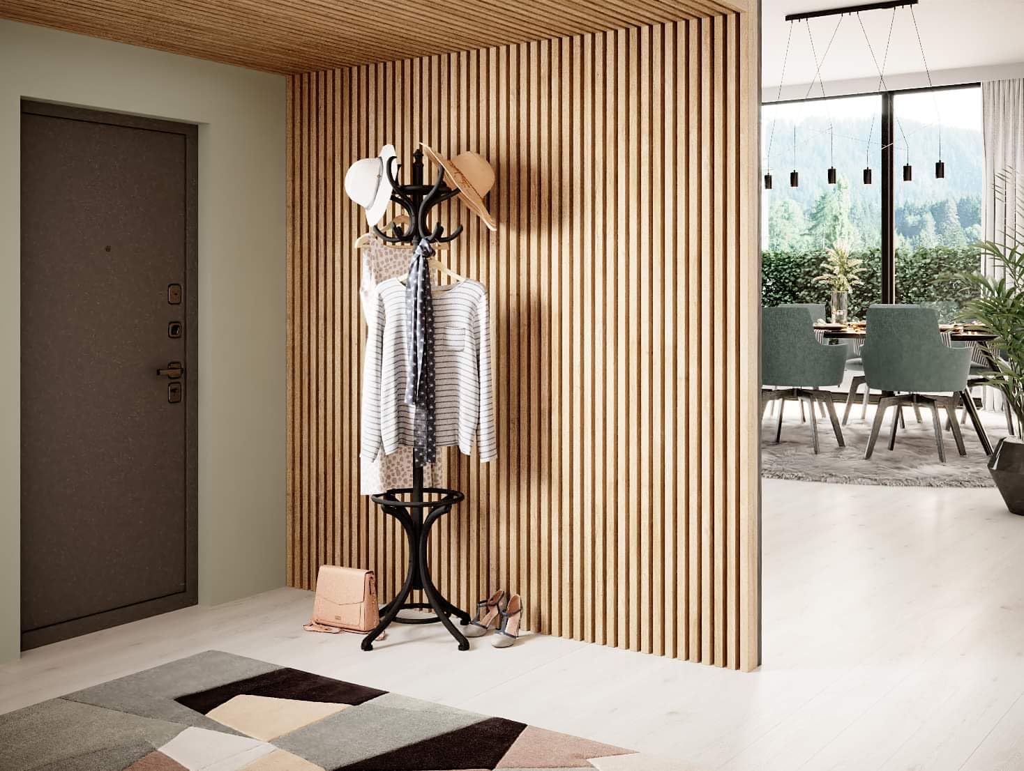 Lot de 5 Lames Murales Ajourées en MDF 240x3x8 cm Chêne Naturel Grandson – Panneaux Muraux Décoratifs Bois 3D – Cloison Amovible pour Salon ou Bureau