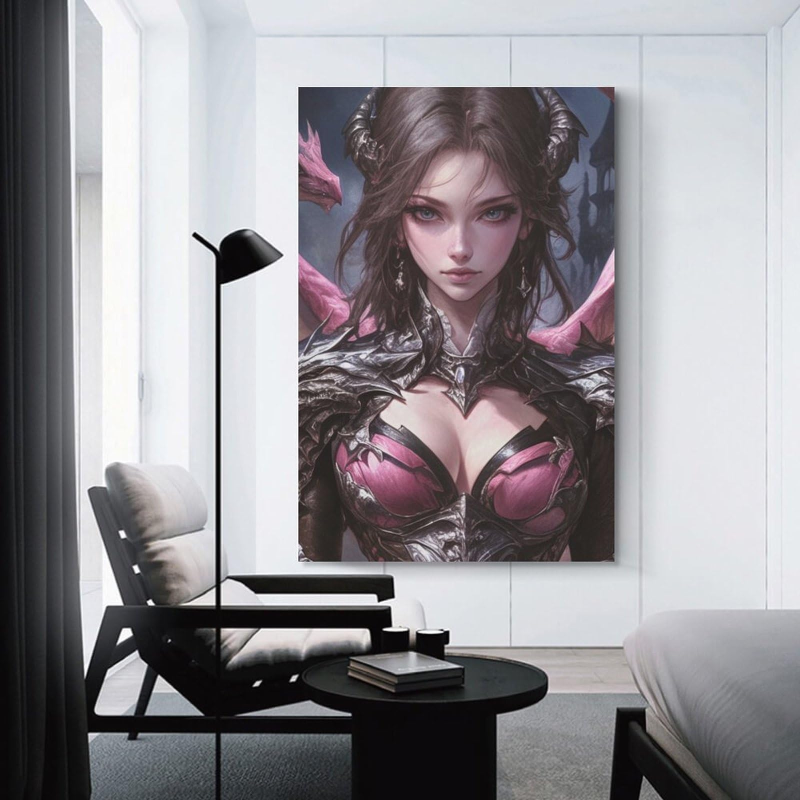 Junmoney Unframe-Style-18-1 Canvas Wall Art Fantasy Dragon Armor Woman, 24X36inch(60X90cm), For New Homes, Bedrooms Or Workspaces, Canvas Artwork With Gifting Potential